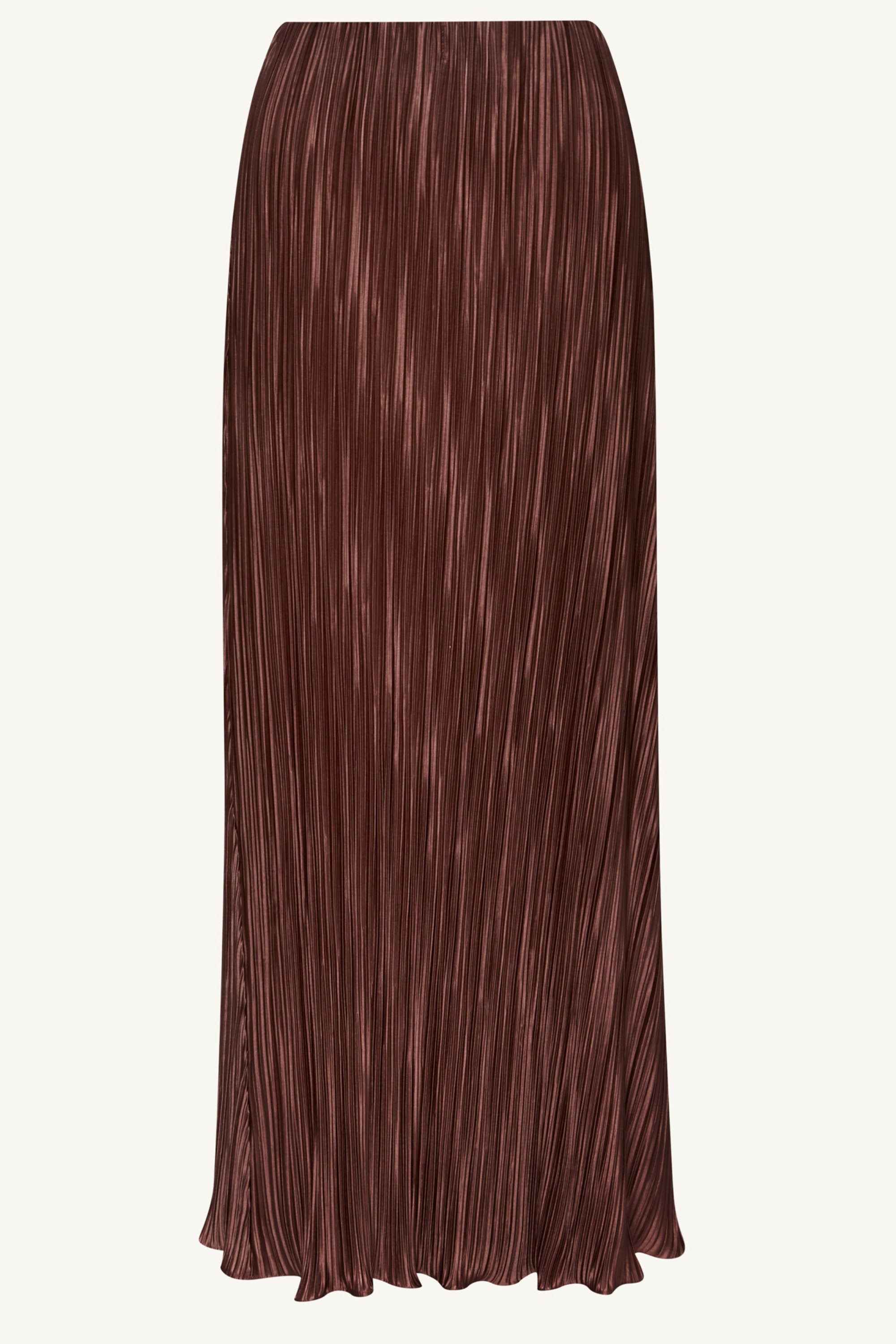 Satin Plisse Side Rouched Maxi Skirt - Chocolate Clothing Veiled 