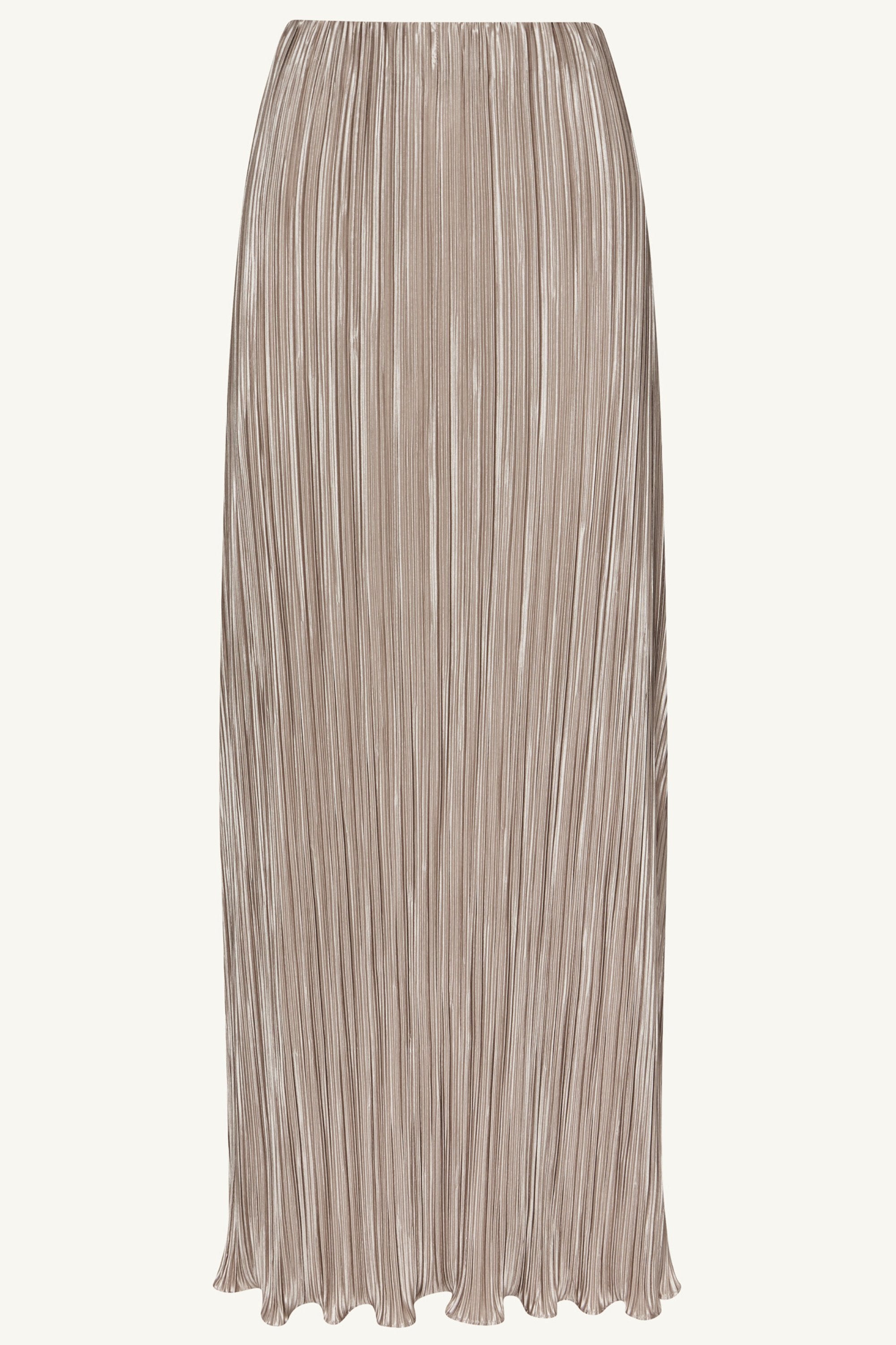 Satin Plisse Side Rouched Maxi Skirt - Taupe Clothing Veiled 