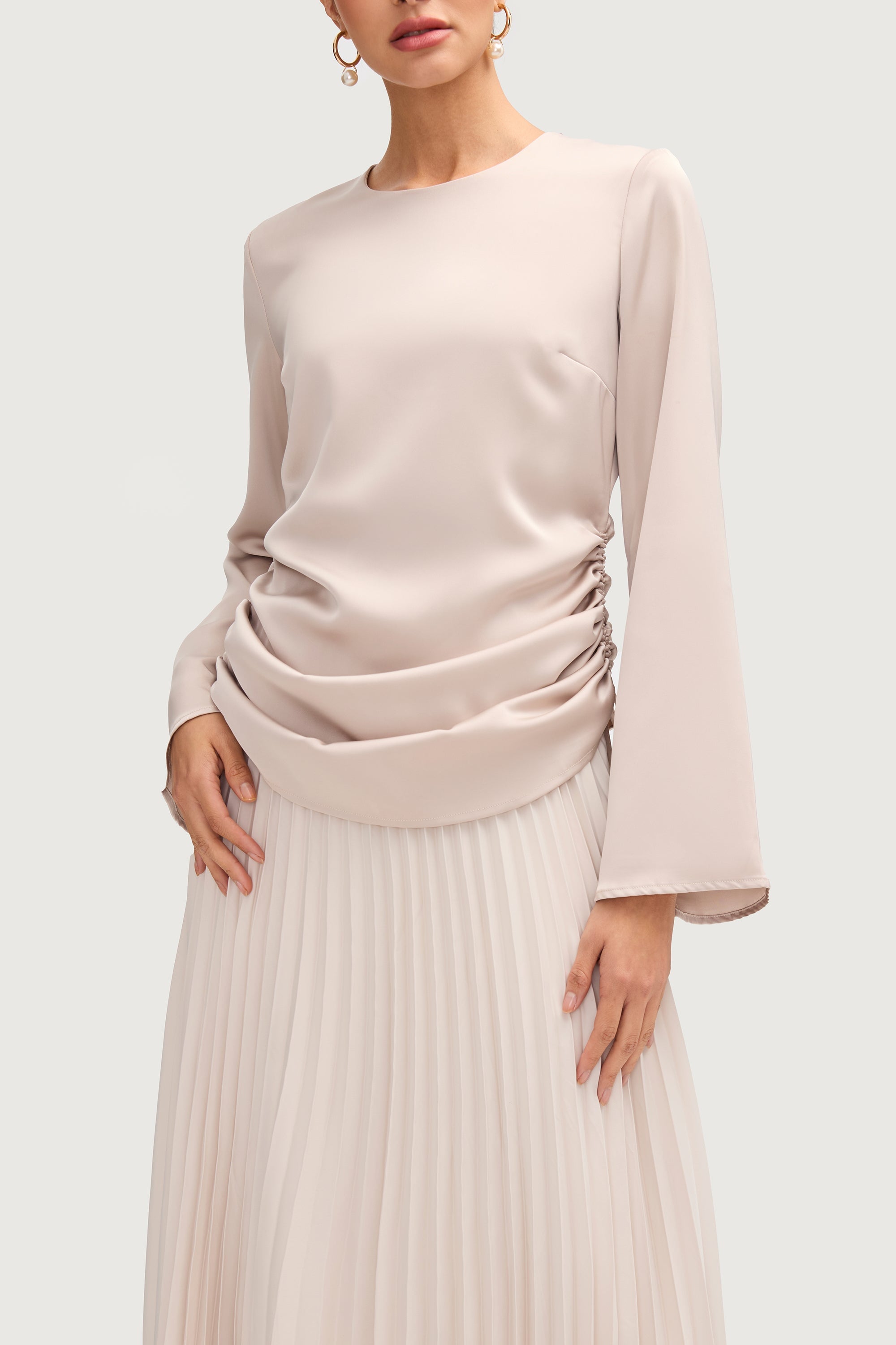 Satin Side Rouched Top - Cloud Tops Veiled Collection 