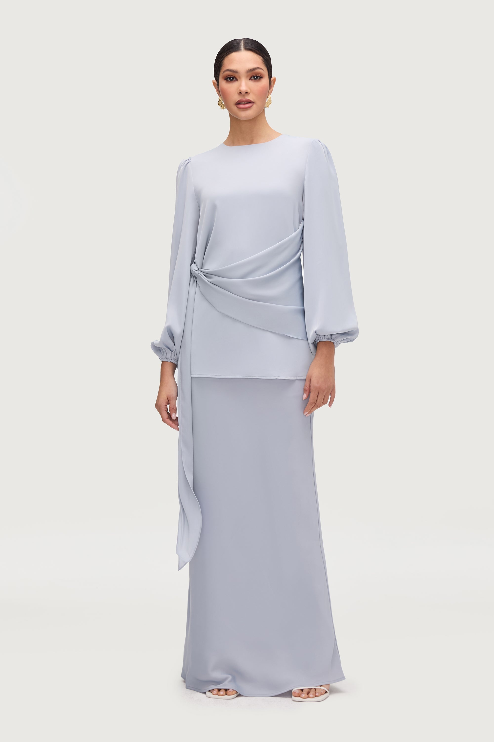 Satin Side Tie Top - Powder Blue Tops Veiled Collection 