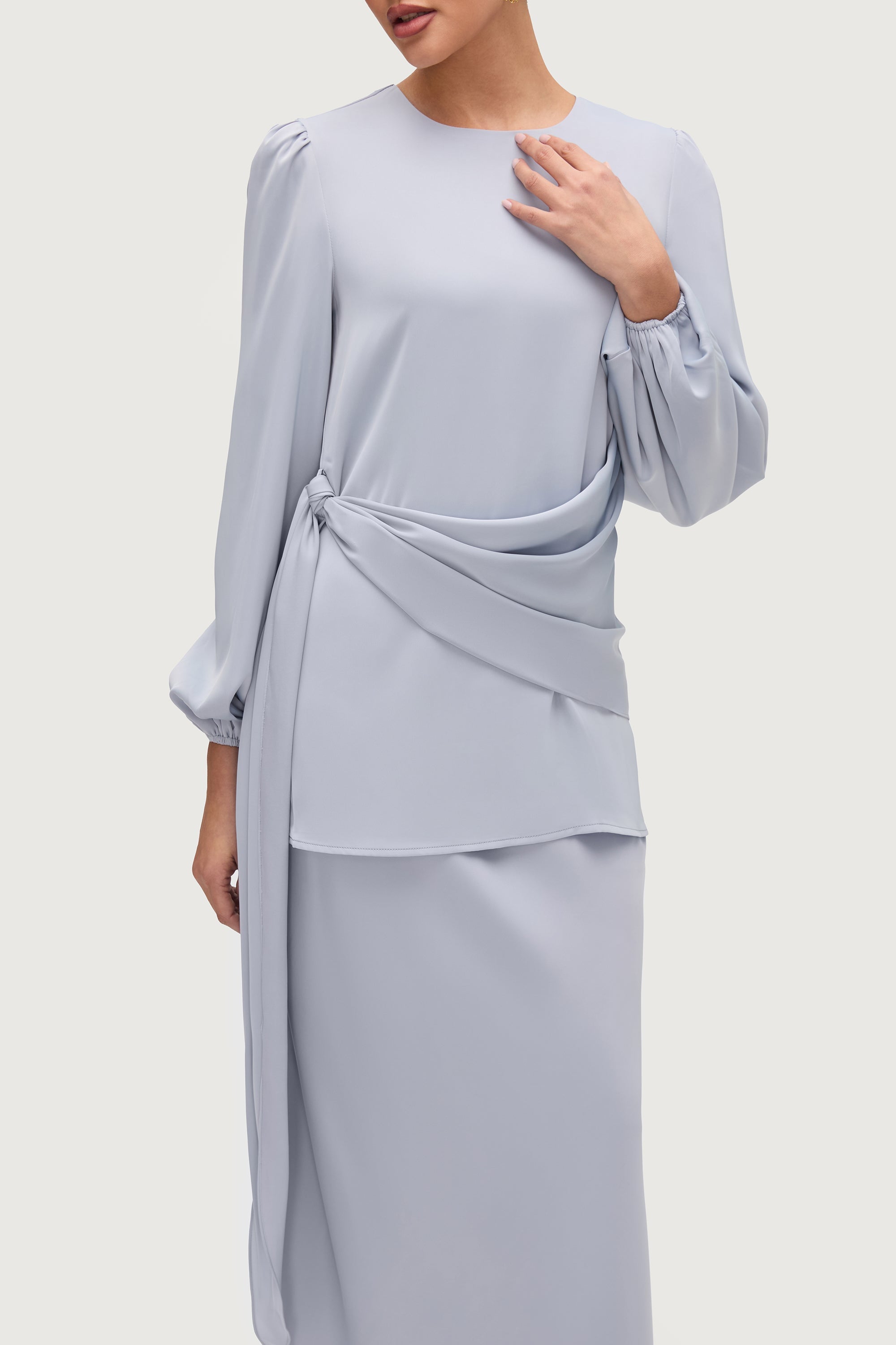 Satin Side Tie Top - Powder Blue Tops Veiled Collection 