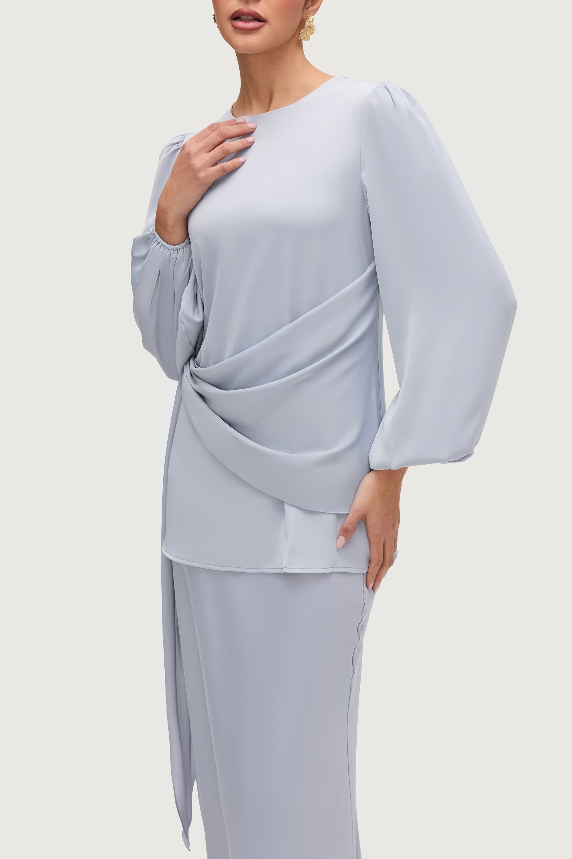 Satin Side Tie Top - Powder Blue Tops Veiled Collection 