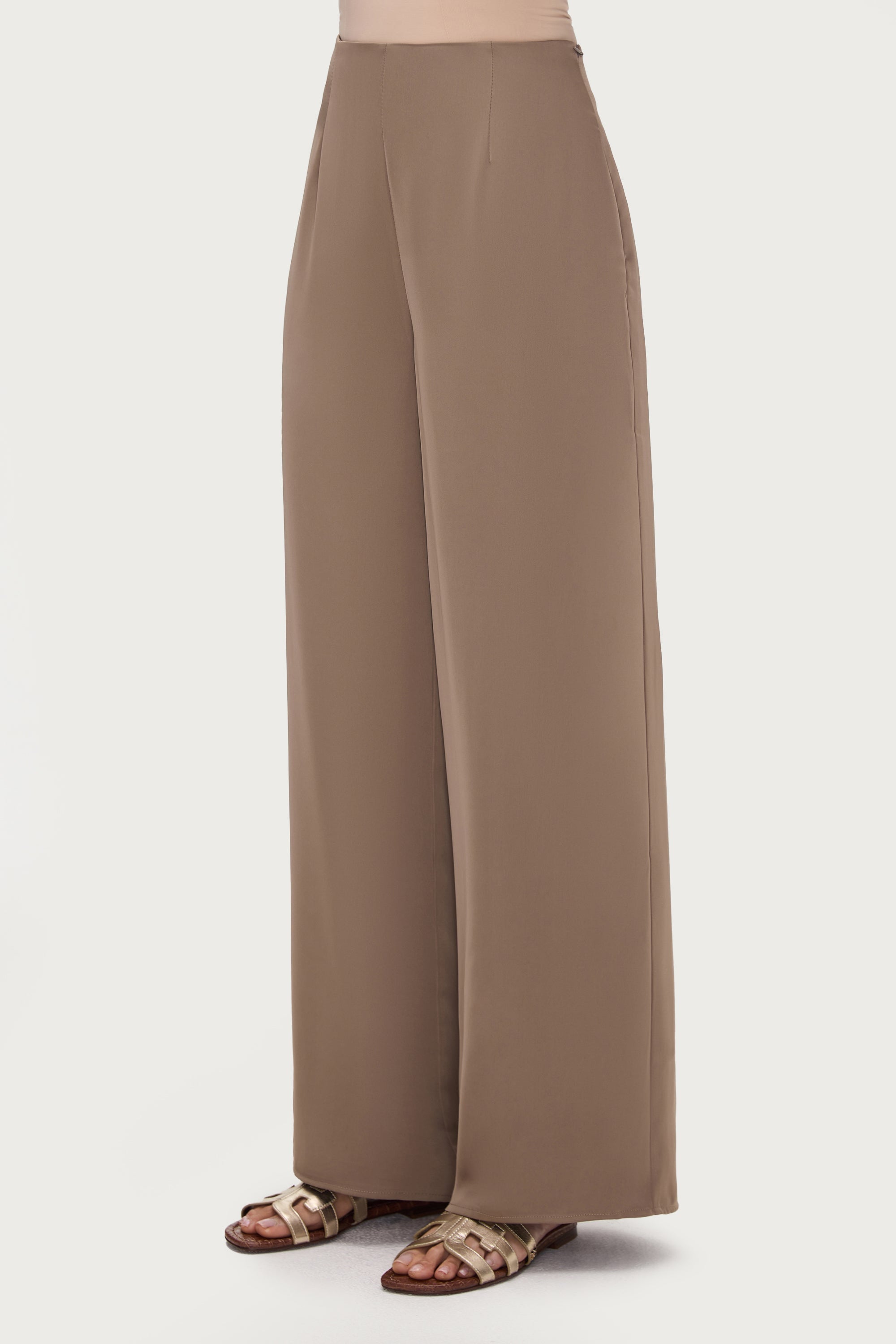 Satin Wide Leg Pants - Truffle Bottoms Veiled Collection 