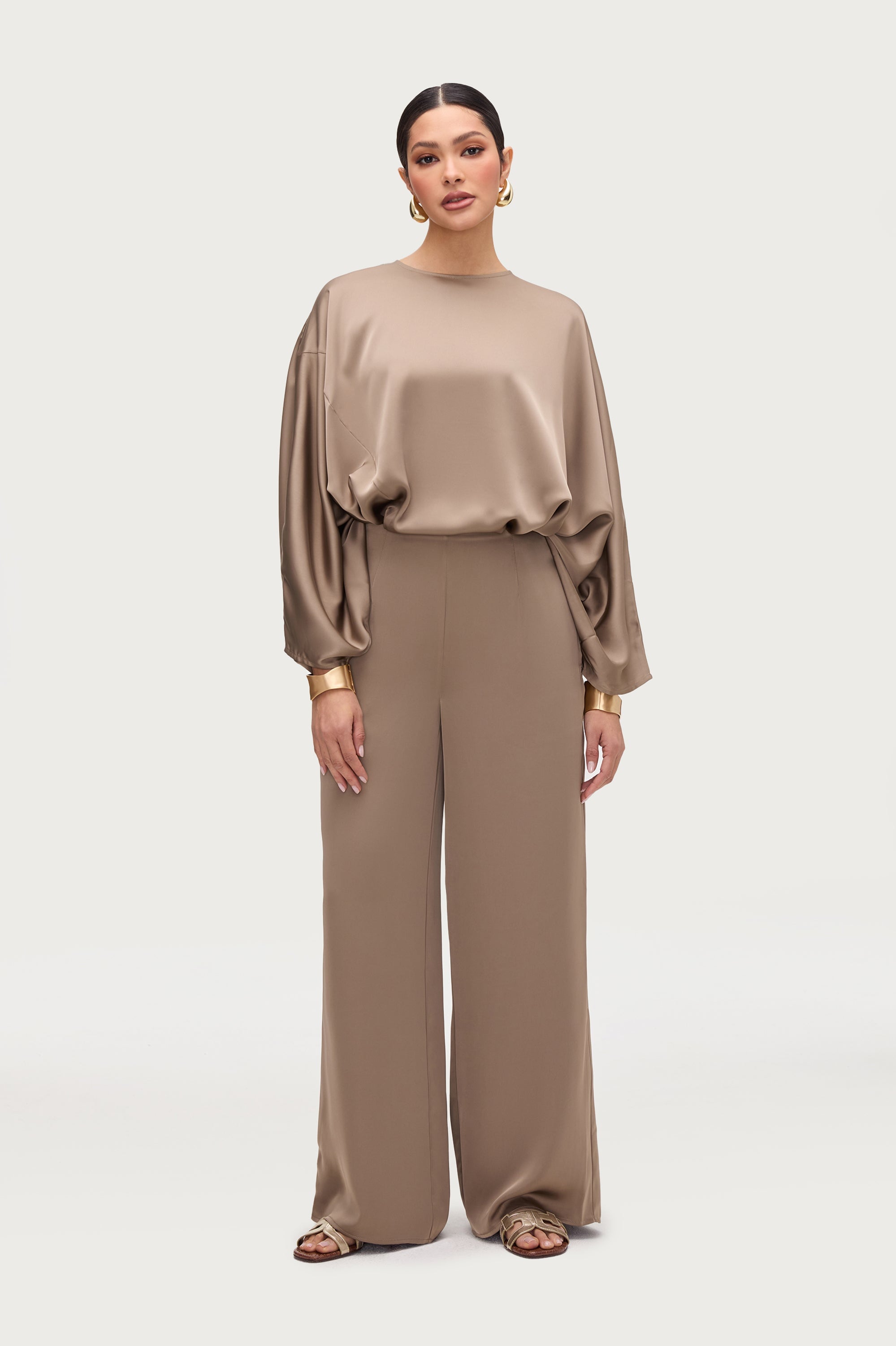 Satin Wide Leg Pants - Truffle Bottoms Veiled Collection 