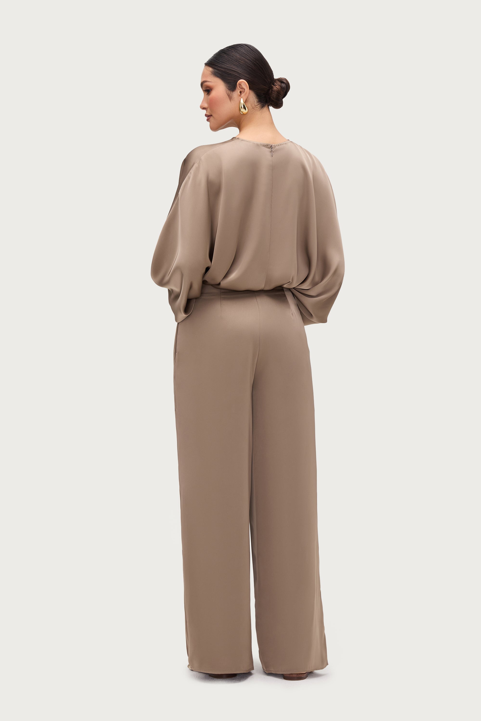 Satin Wide Leg Pants - Truffle Bottoms Veiled Collection 