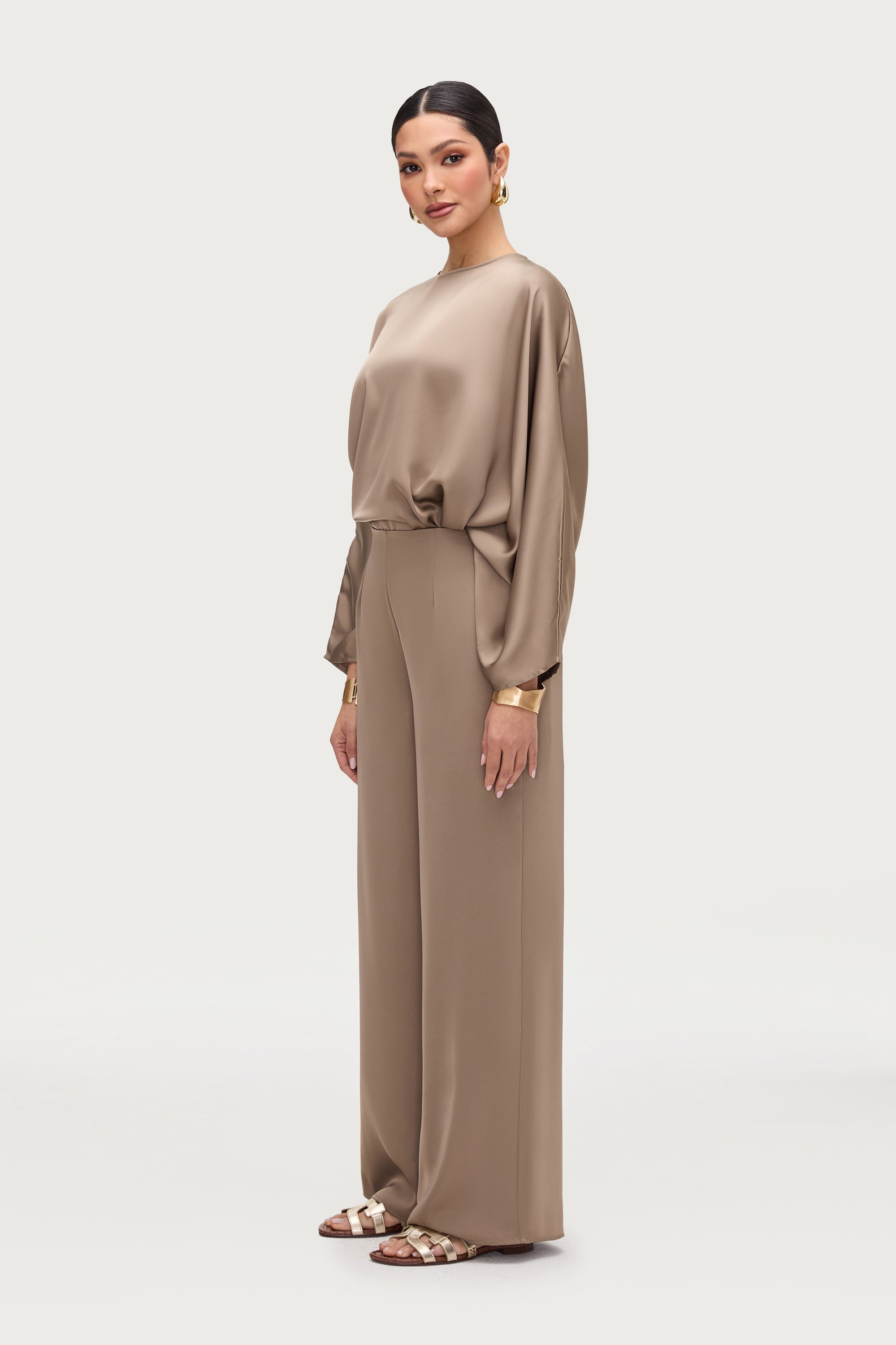 Satin Wide Leg Pants - Truffle Bottoms Veiled Collection 