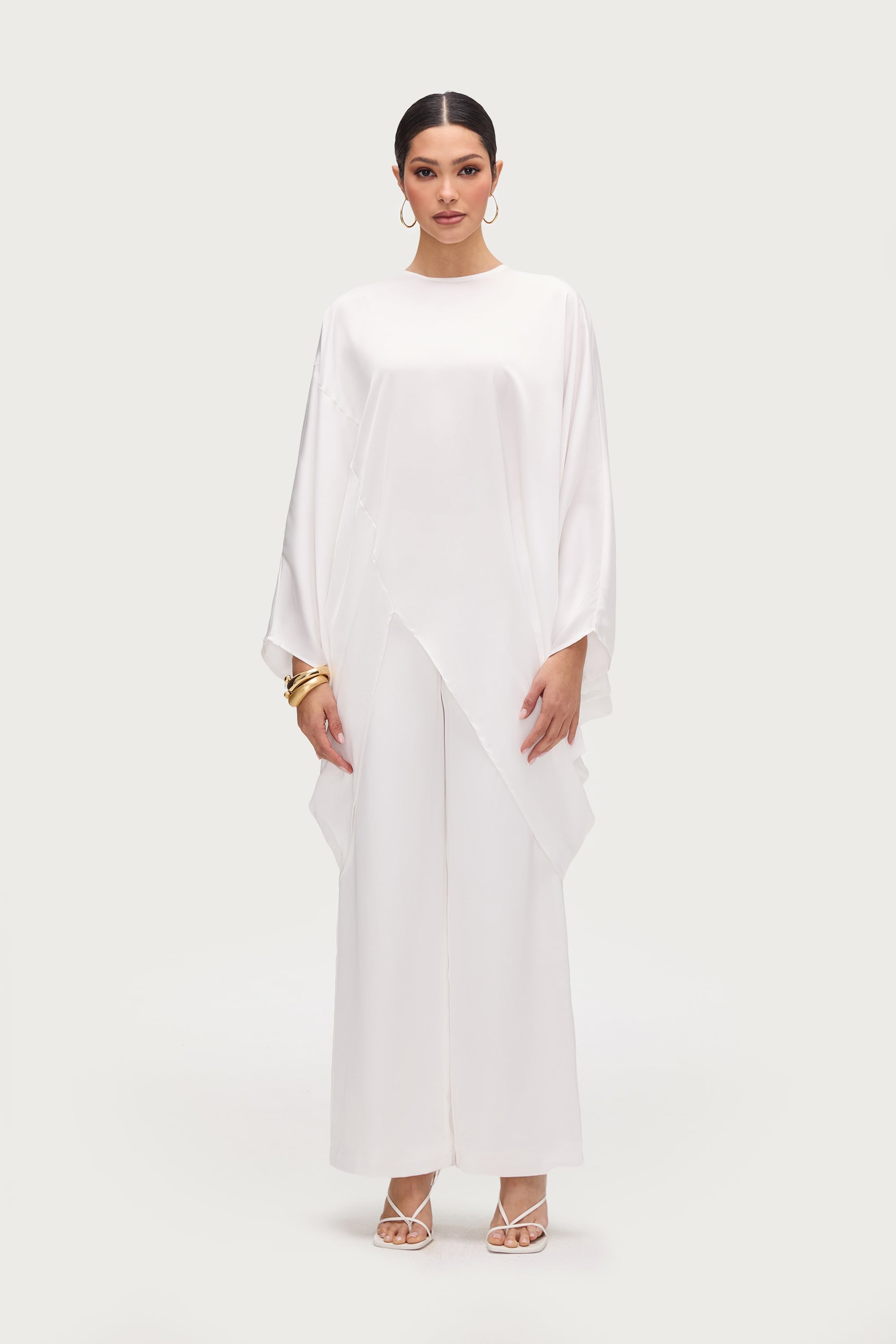 Satin Wide Leg Pants - White Bottoms Veiled Collection 