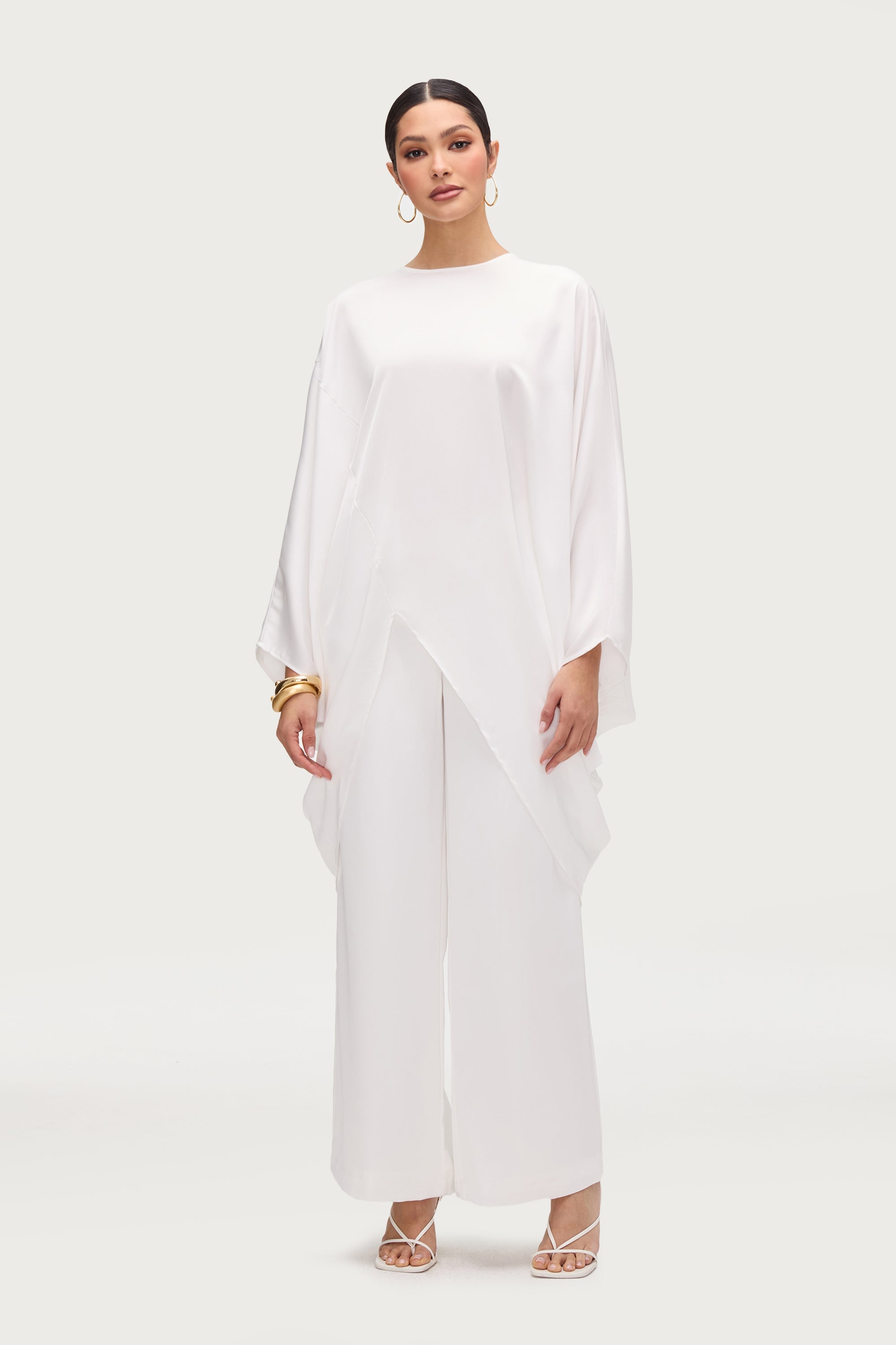 Satin Wide Leg Pants - White Bottoms Veiled Collection 