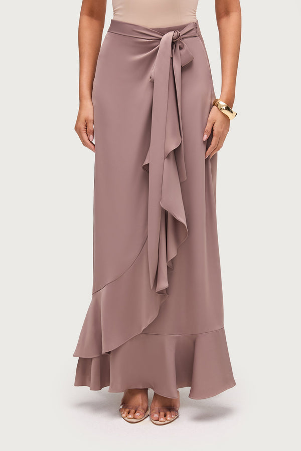 Satin Wrap Maxi Skirt - Truffle Dresses Veiled 