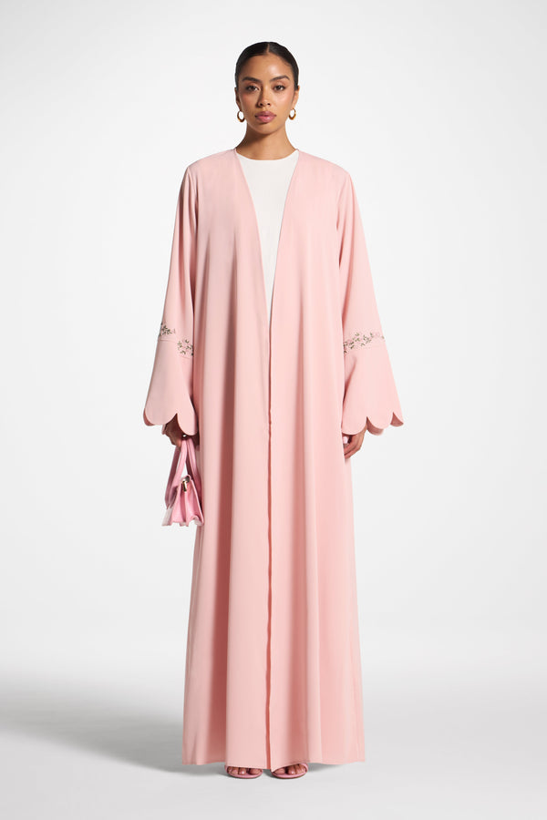 Scalloped Open Abaya - Pink Abayas Veiled 