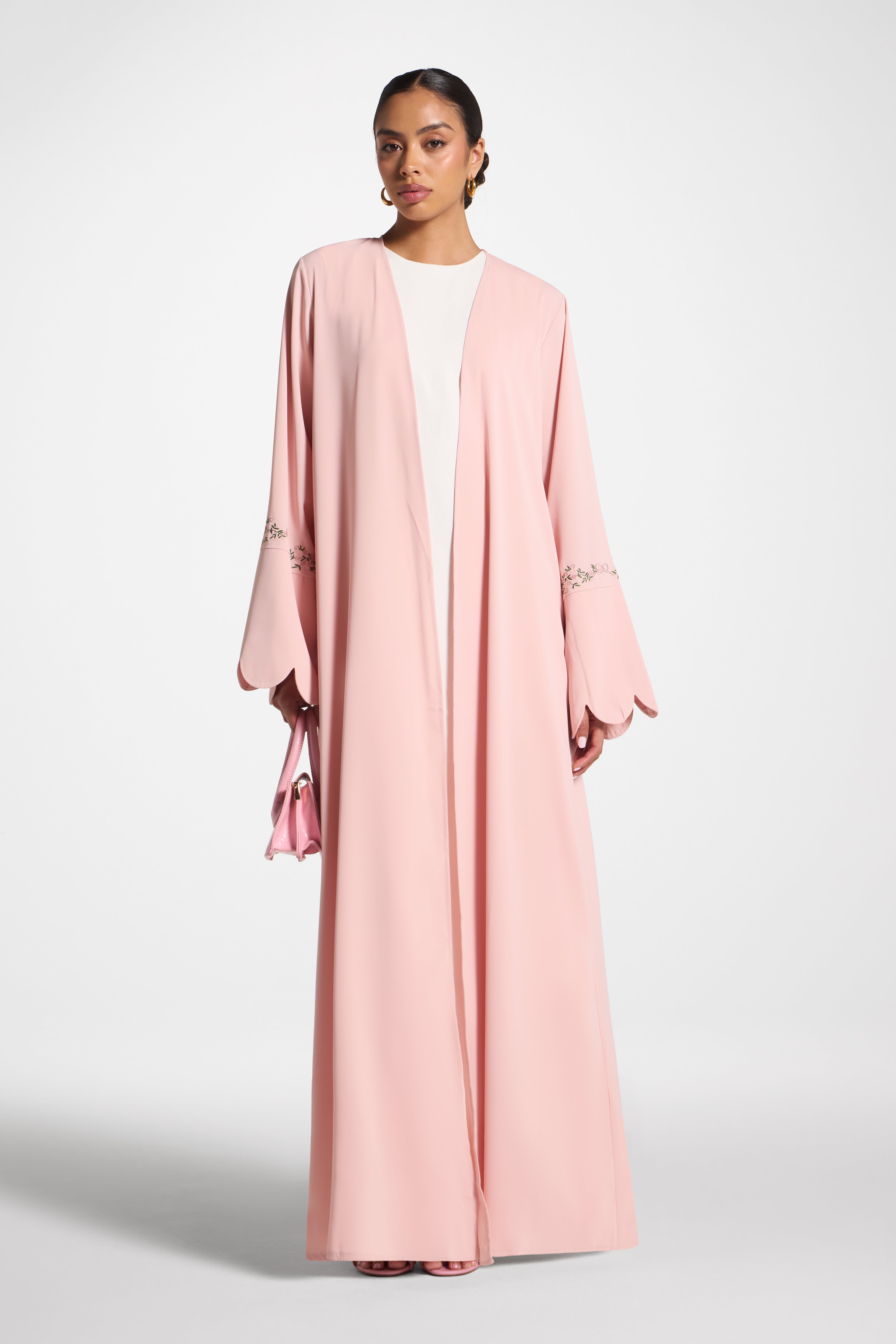 Scalloped Open Abaya - Pink Abayas Veiled 