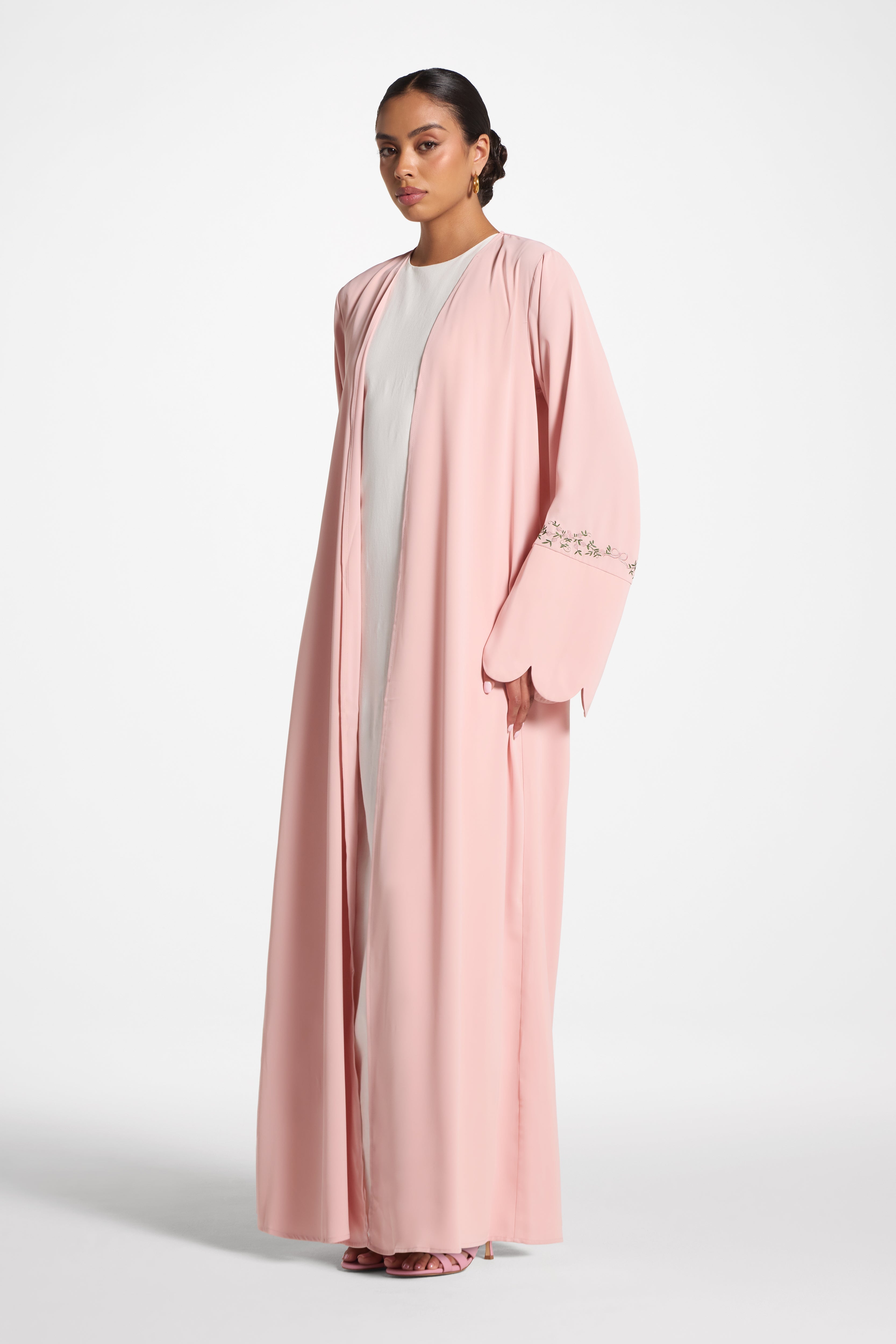Scalloped Open Abaya - Pink Abayas Veiled 