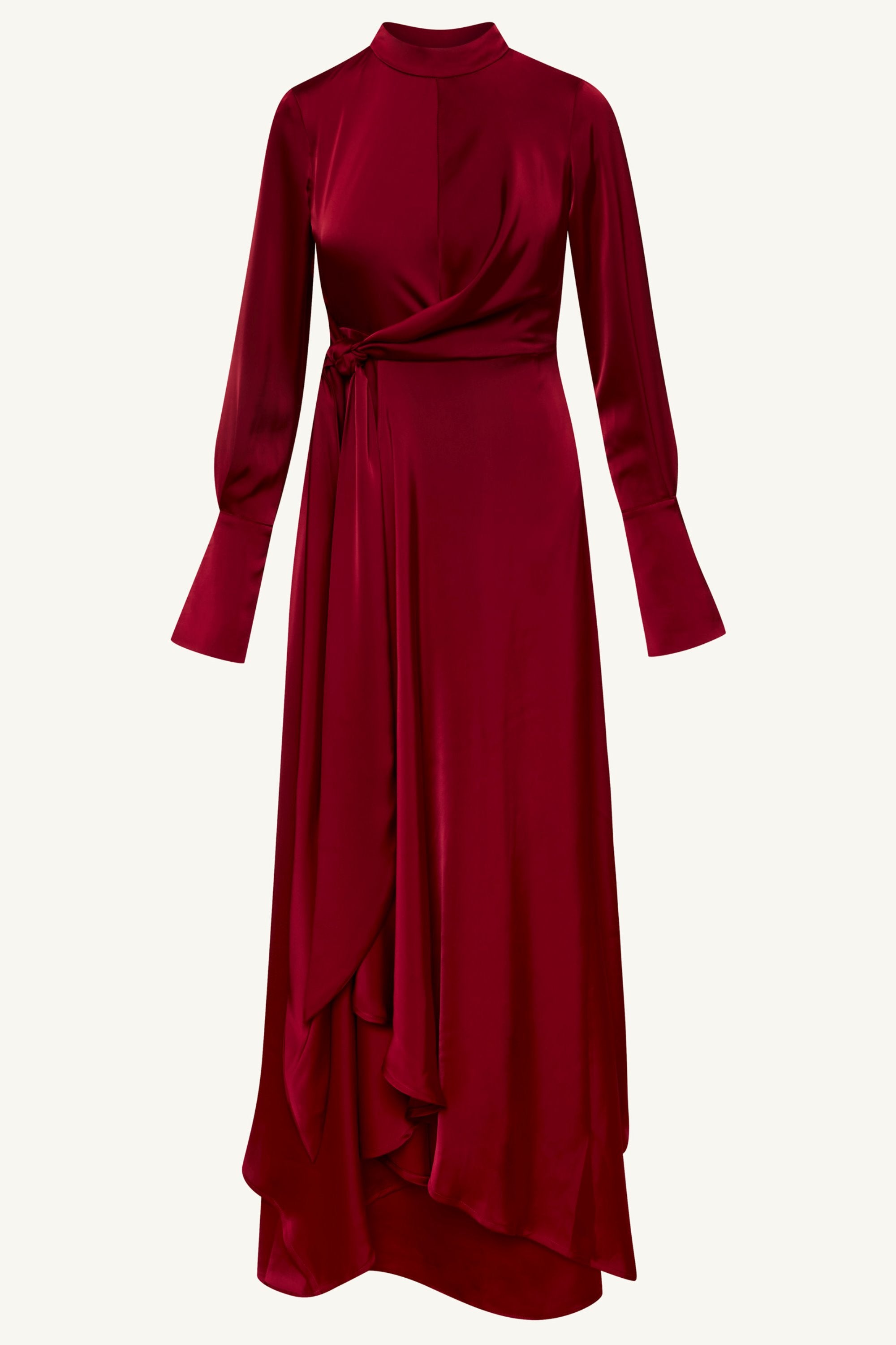 Serena Satin Side Tie Maxi Dress - Burgundy Clothing Veiled 