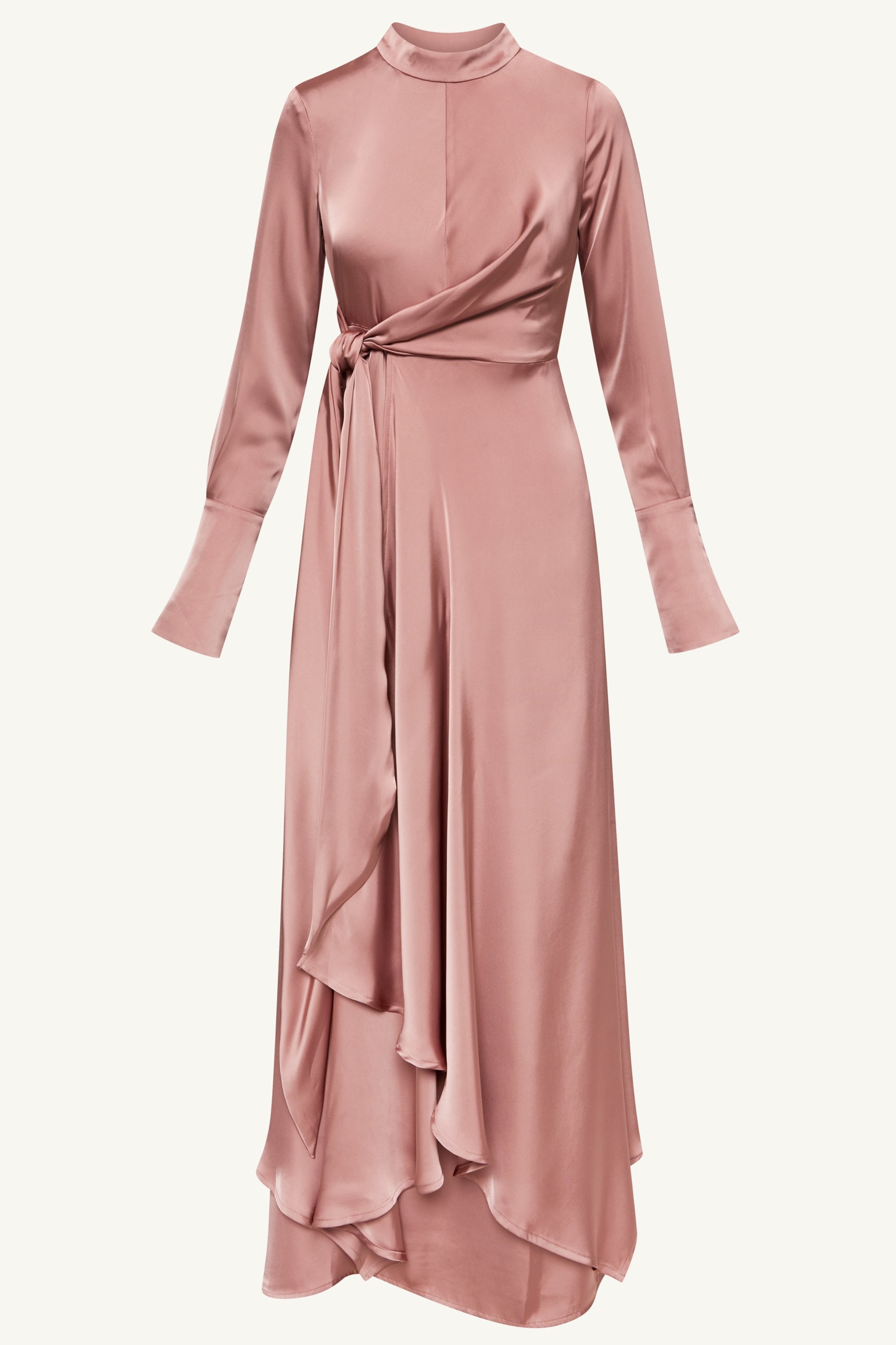 Serena Satin Side Tie Maxi Dress - Dusty Mauve Clothing Veiled 