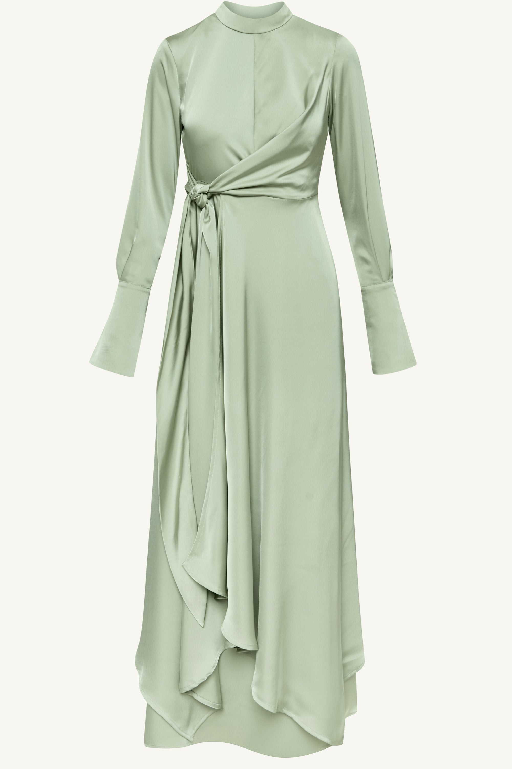 Serena Satin Side Tie Maxi Dress - Pistachio Clothing Veiled 