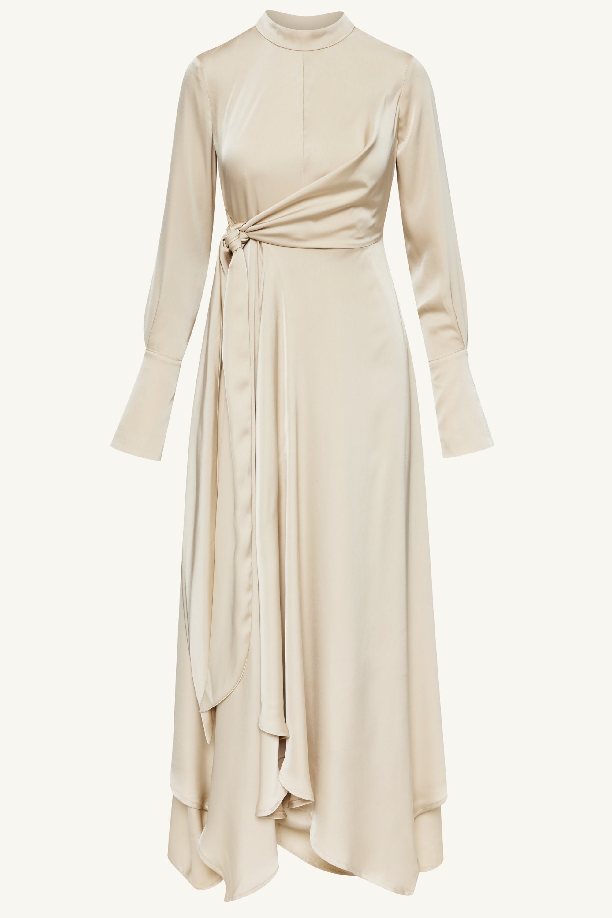 Serena Satin Side Tie Maxi Dress - Stone Clothing Veiled 