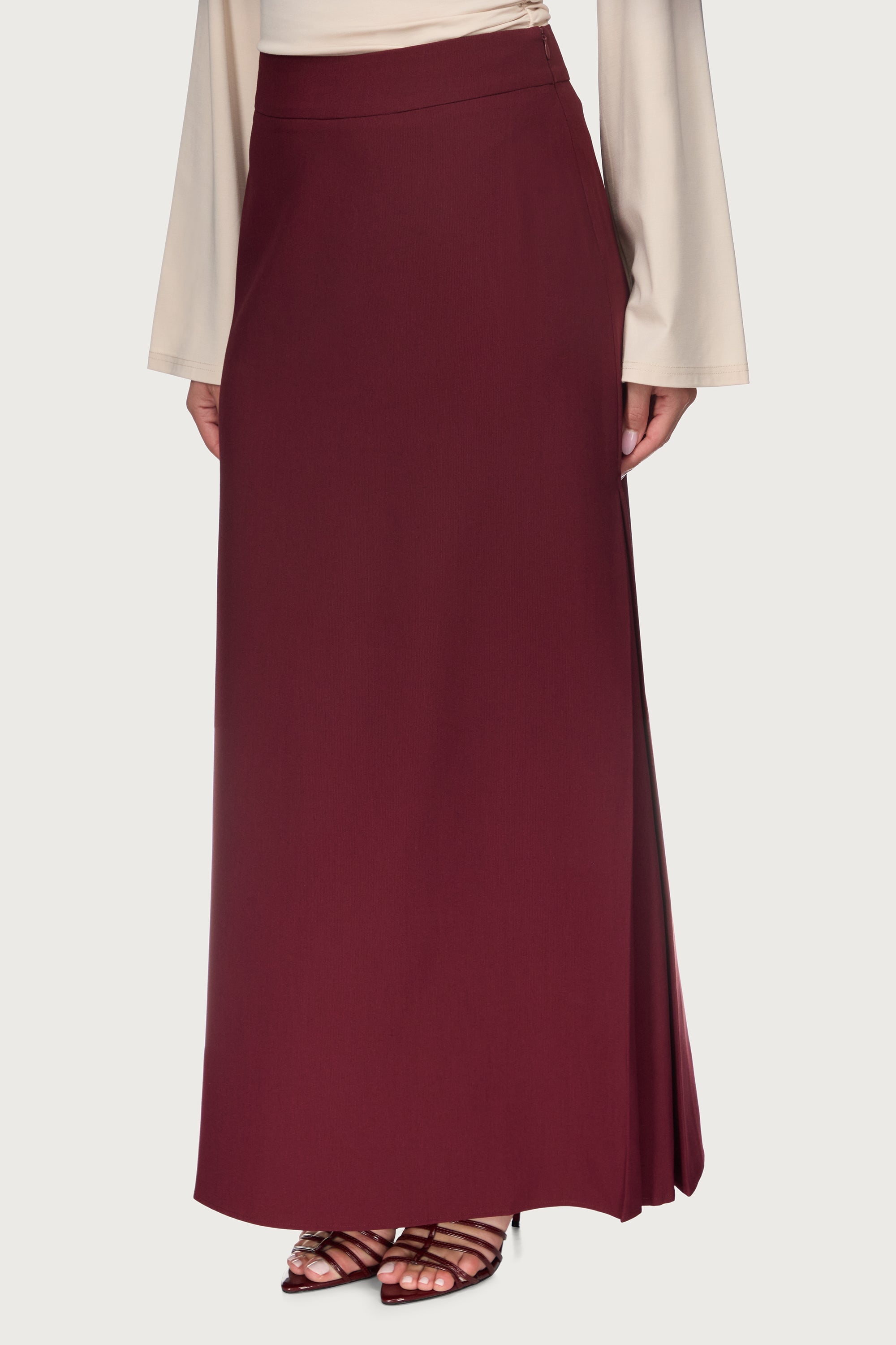 Side Pleat Maxi Skirt - Cherry Lacquer Abayas Veiled 