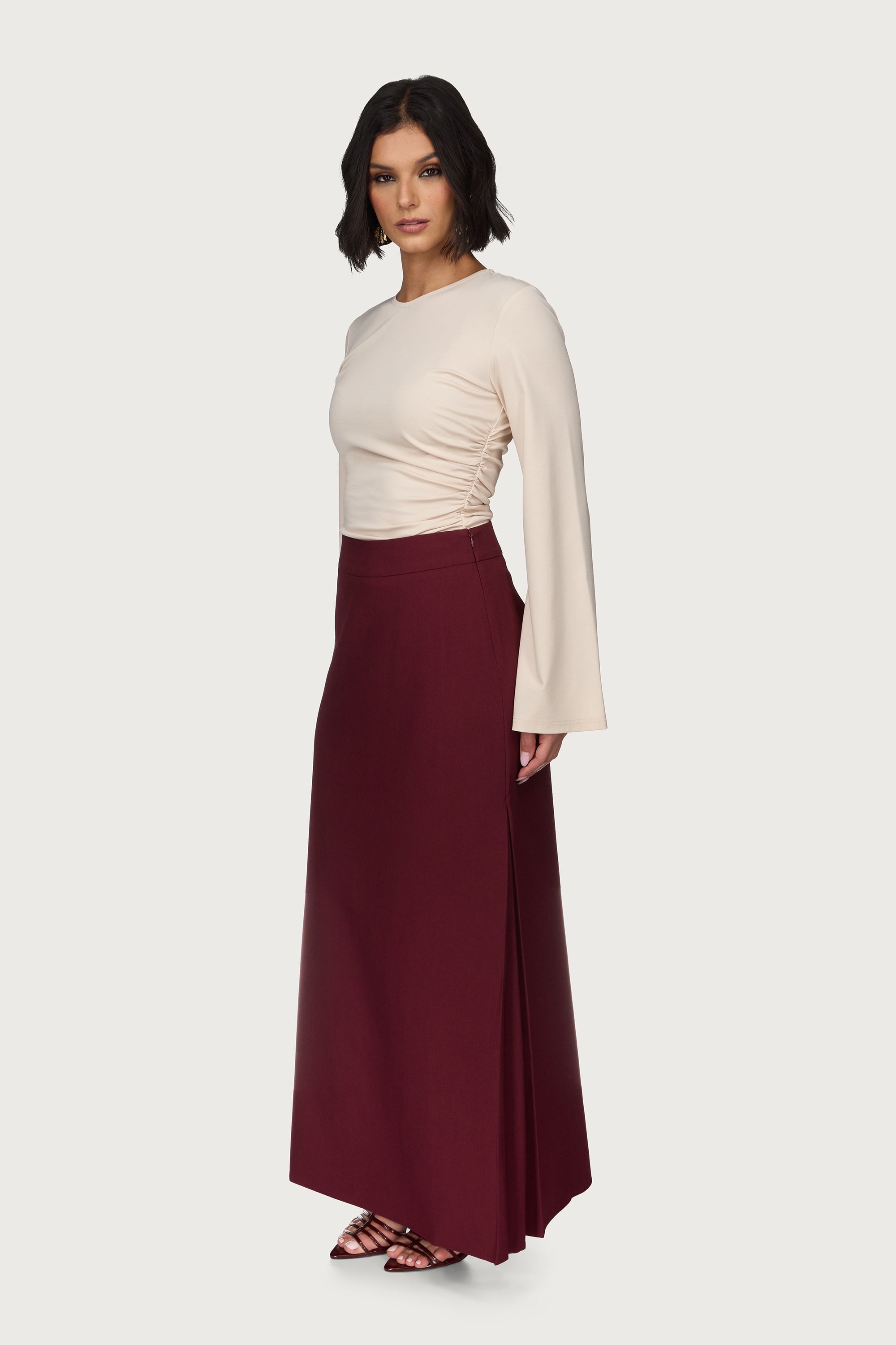 Side Pleat Maxi Skirt - Cherry Lacquer Abayas Veiled 
