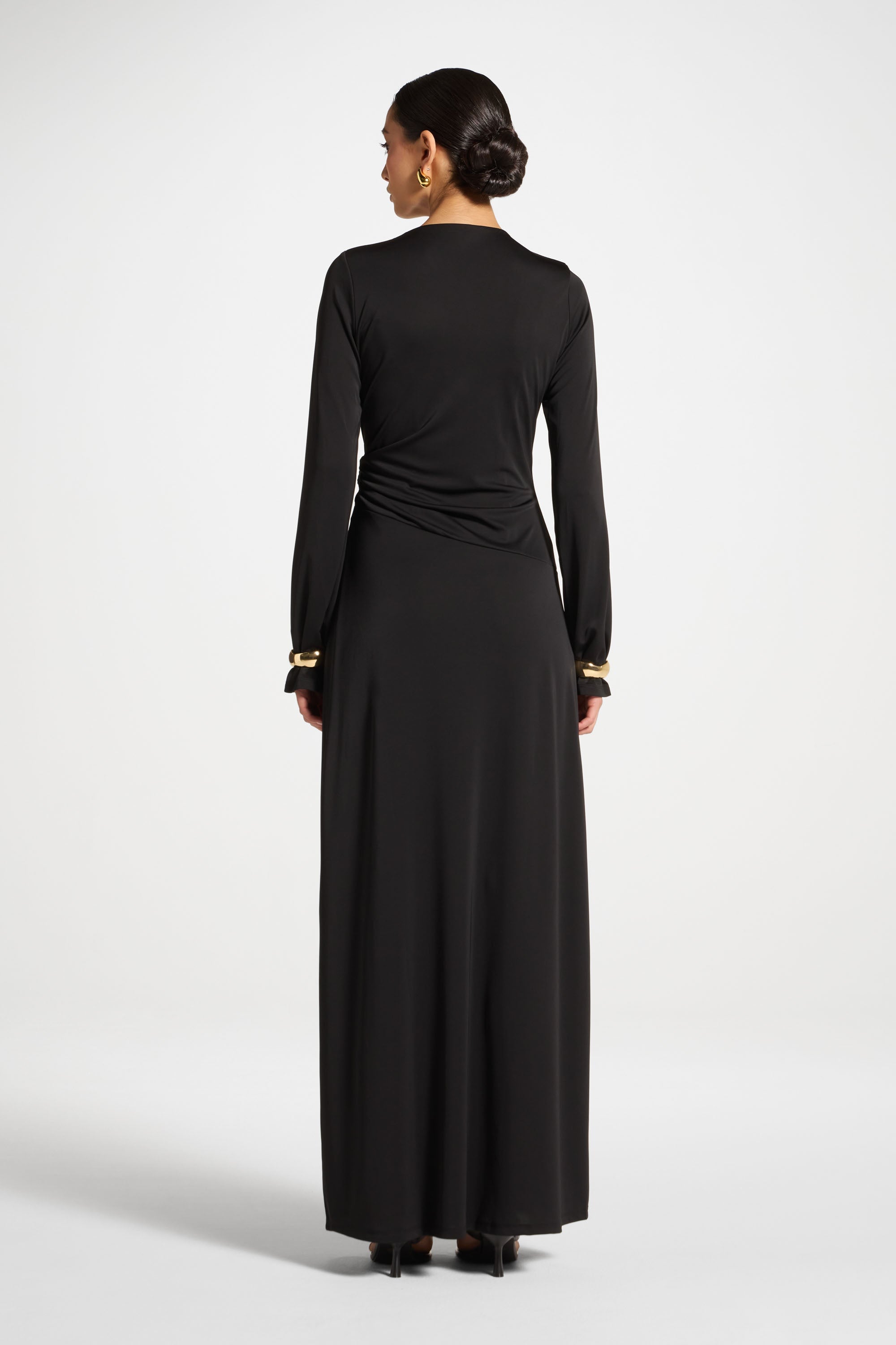 Side Tie Maxi Dress - Black Abayas Veiled 