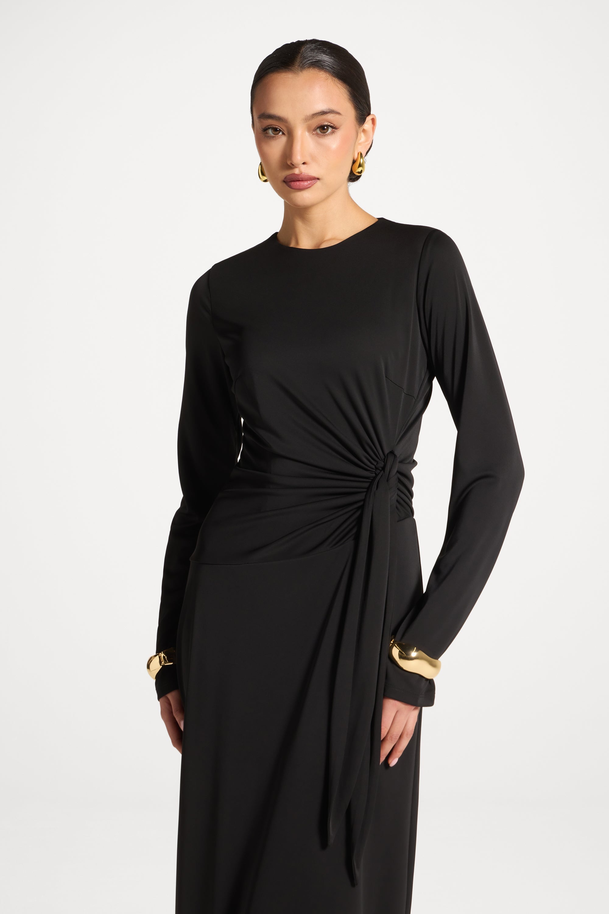 Side Tie Maxi Dress - Black Abayas Veiled 