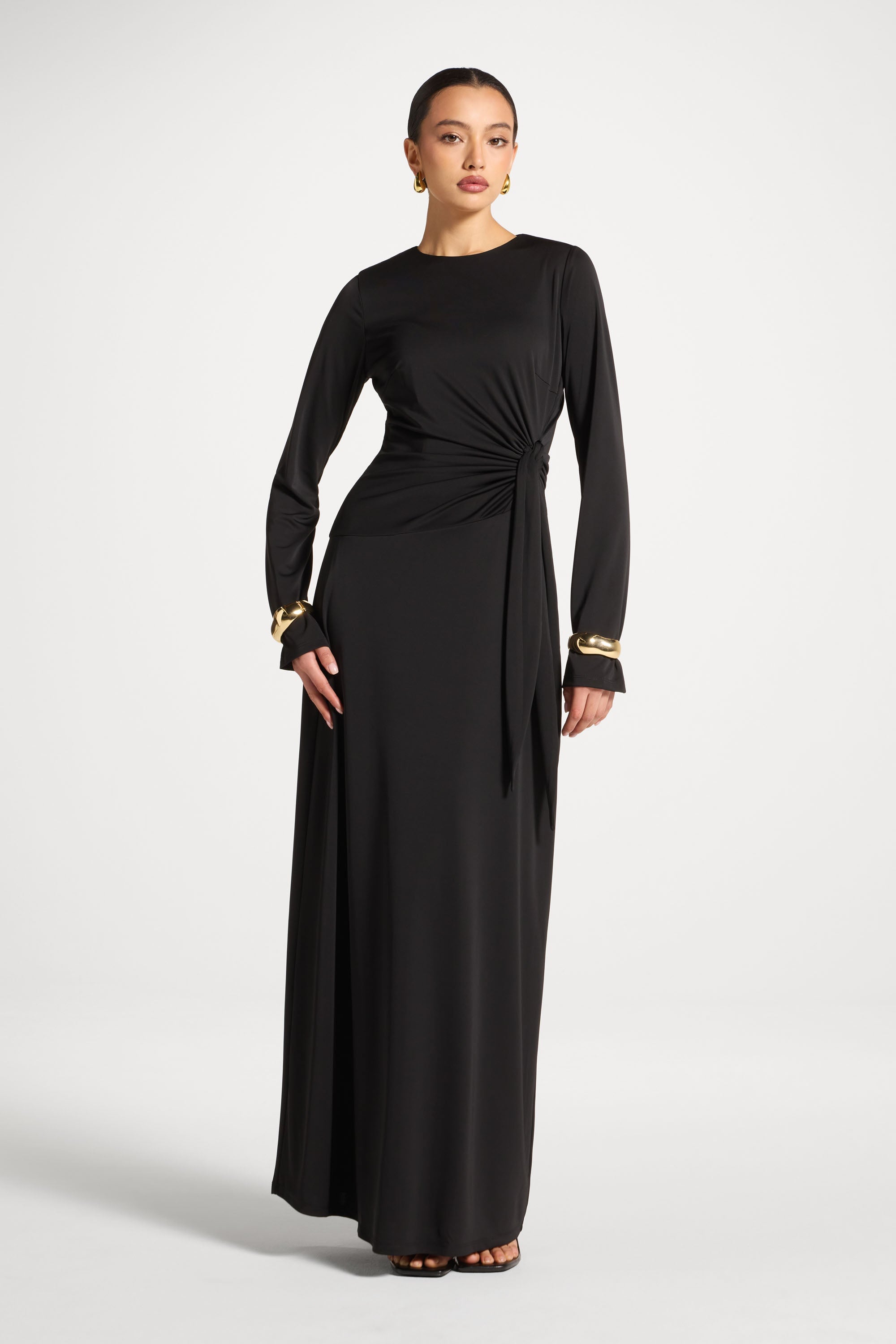 Side Tie Maxi Dress - Black Abayas Veiled 