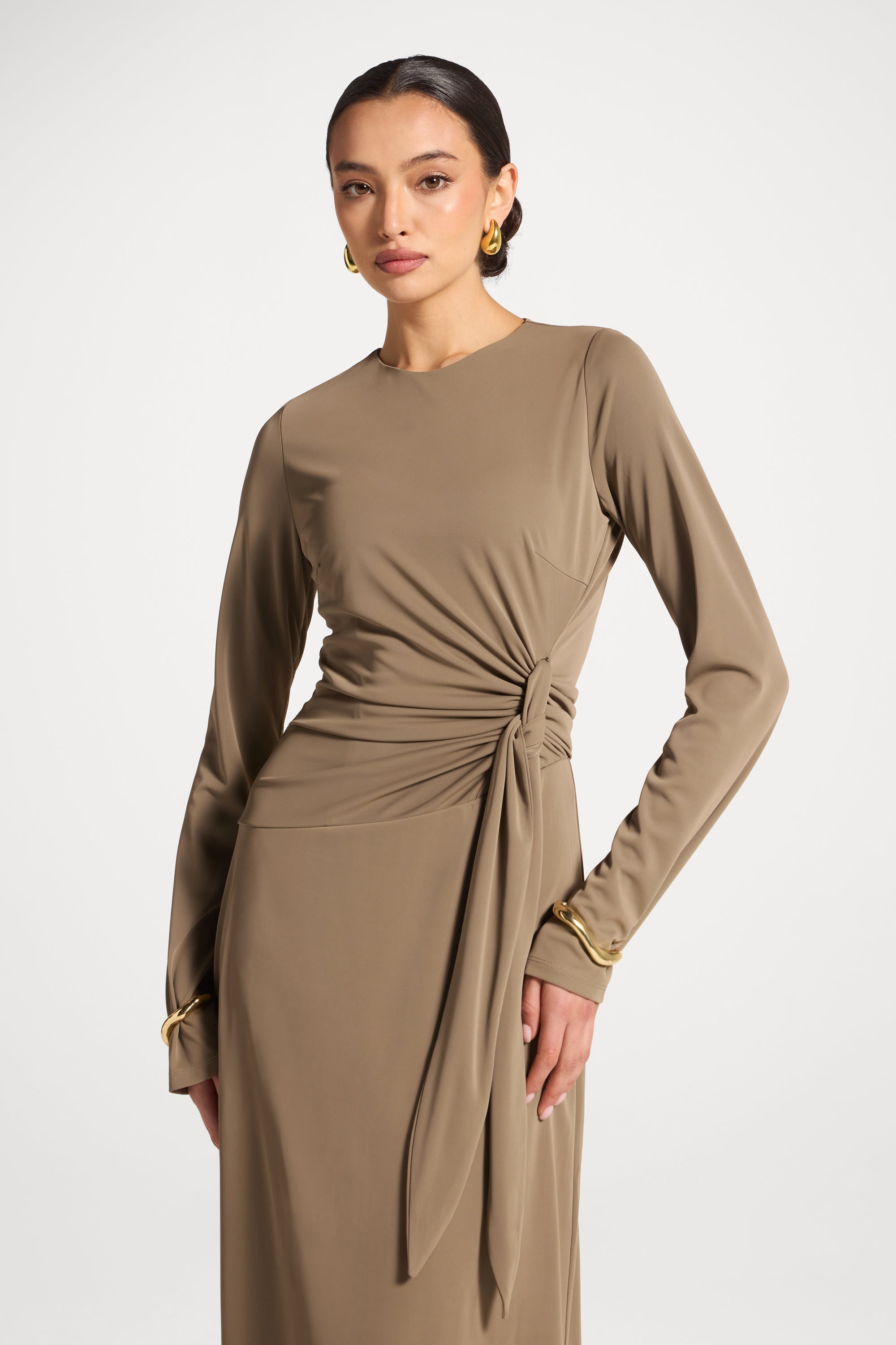 Side Tie Maxi Dress - Vetiver Abayas Veiled 