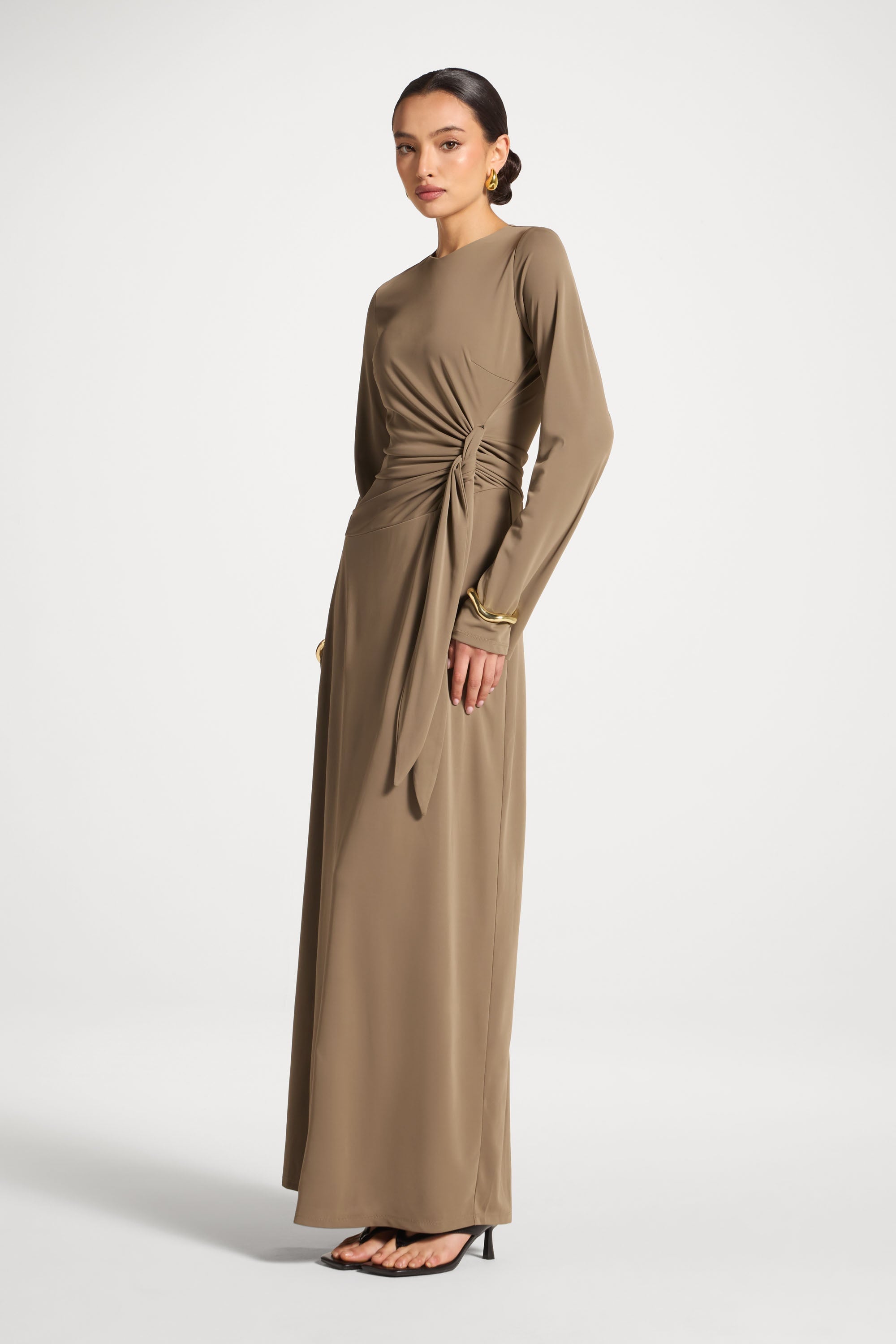 Side Tie Maxi Dress - Vetiver Abayas Veiled 