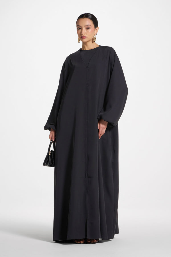 Signature Balloon Sleeve Open Abaya - Black Abayas Veiled 