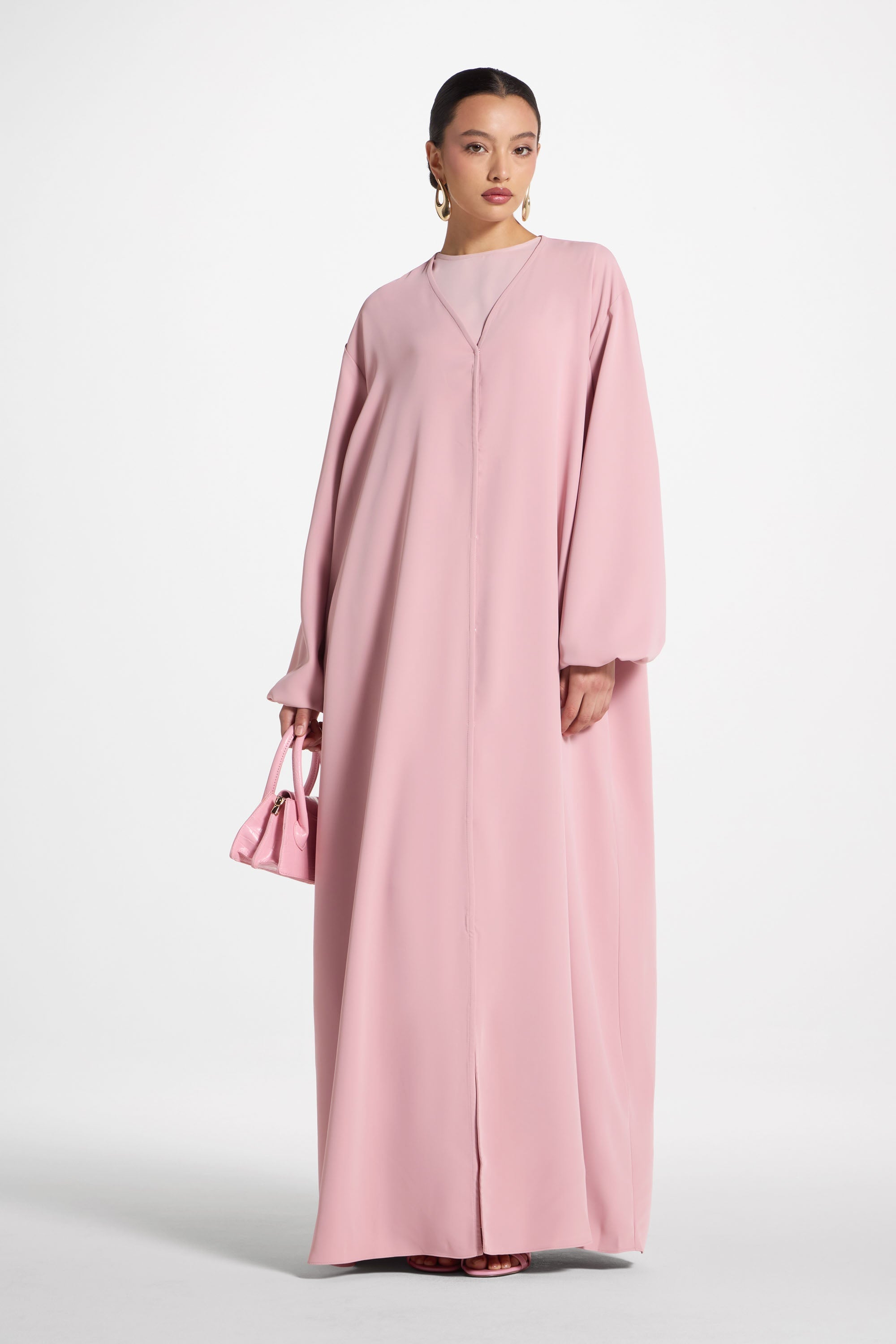 Signature Balloon Sleeve Open Abaya - Dark Pink Abayas Veiled 