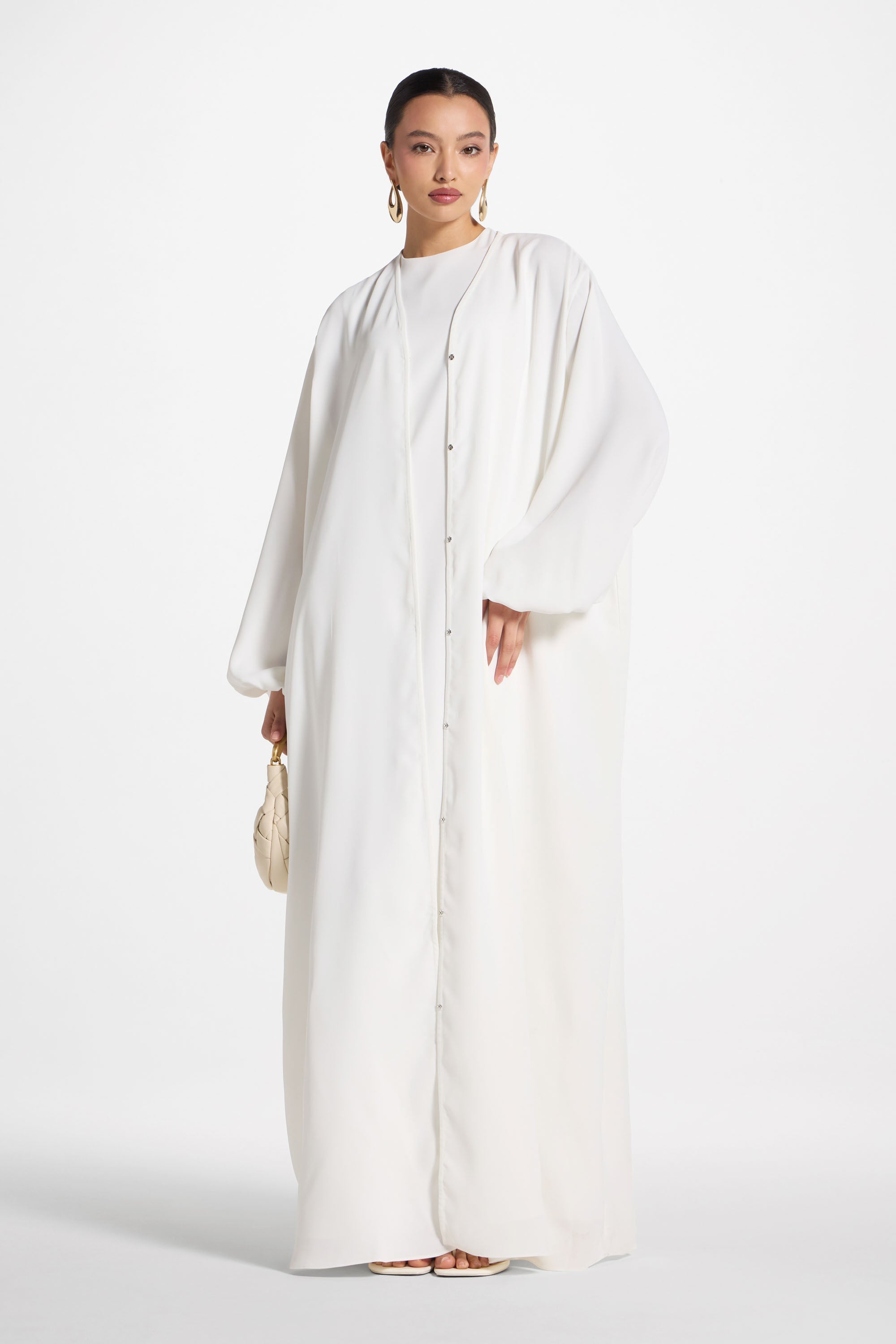 Signature Balloon Sleeve Open Abaya - White