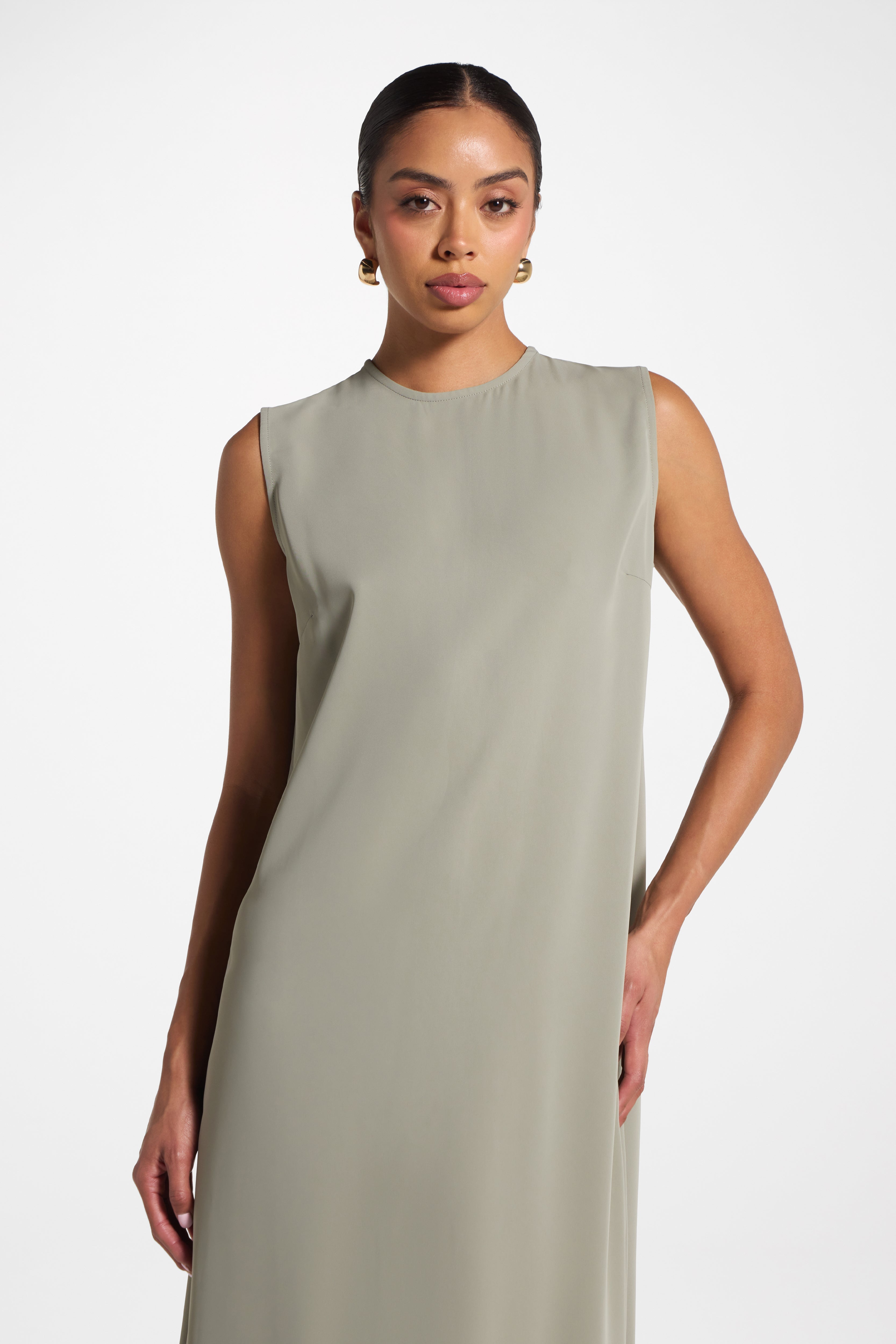 Signature Sleeveless Inner Maxi Dress - Dusty Olive Abayas Veiled 
