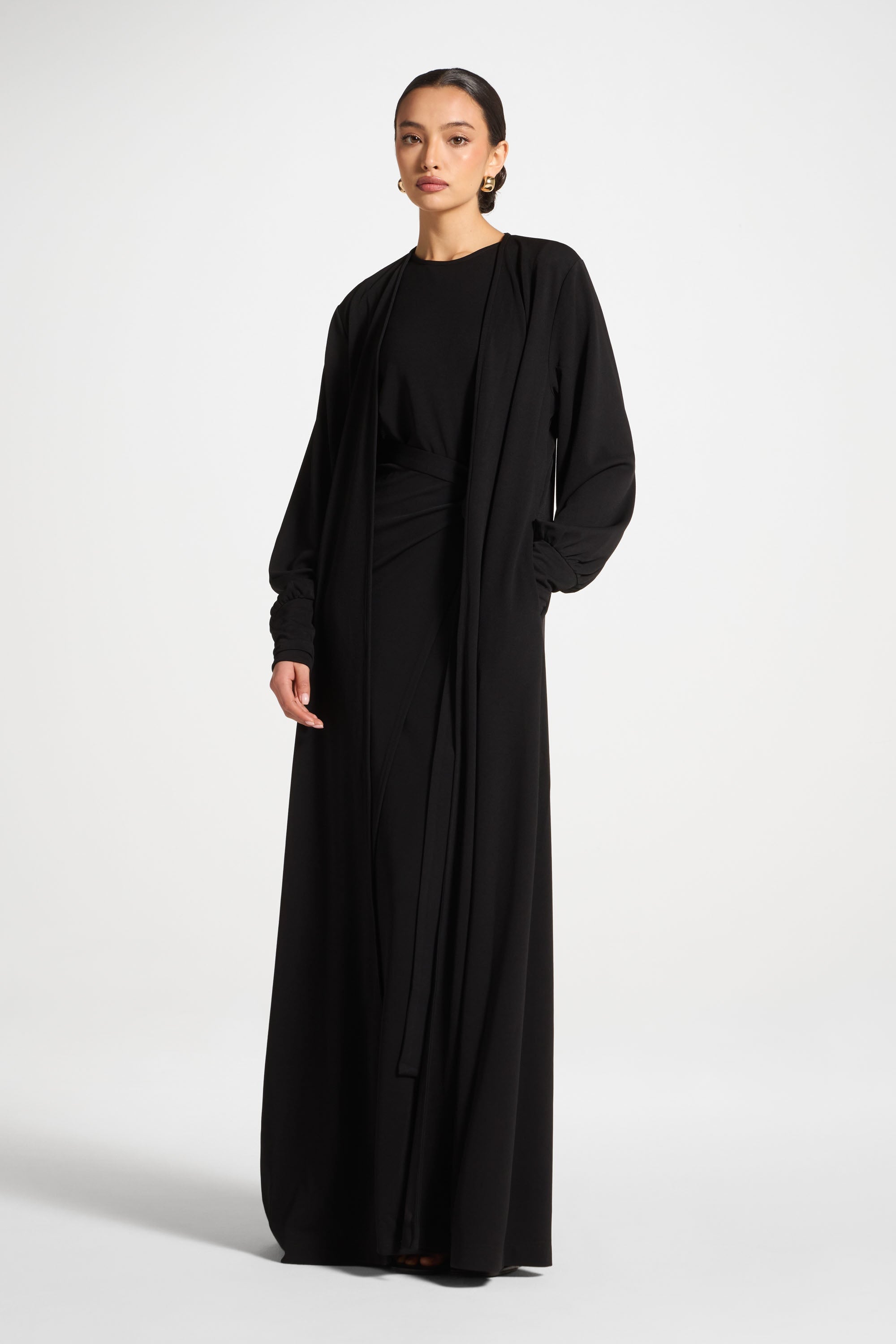 Signature Stretch 3 Piece Abaya & Dress Set - Black Abayas Veiled 