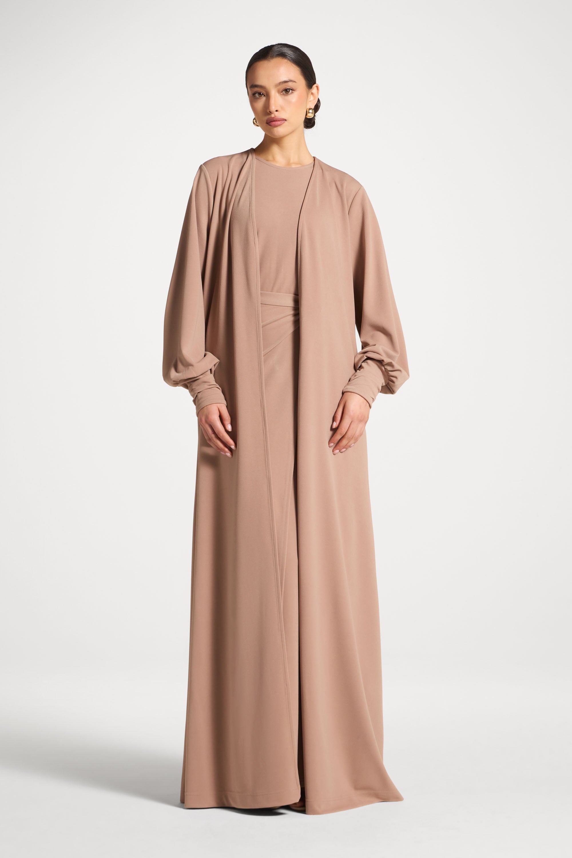 Signature Stretch 3 Piece Abaya & Dress Set - Desert Mauve Abayas Veiled 