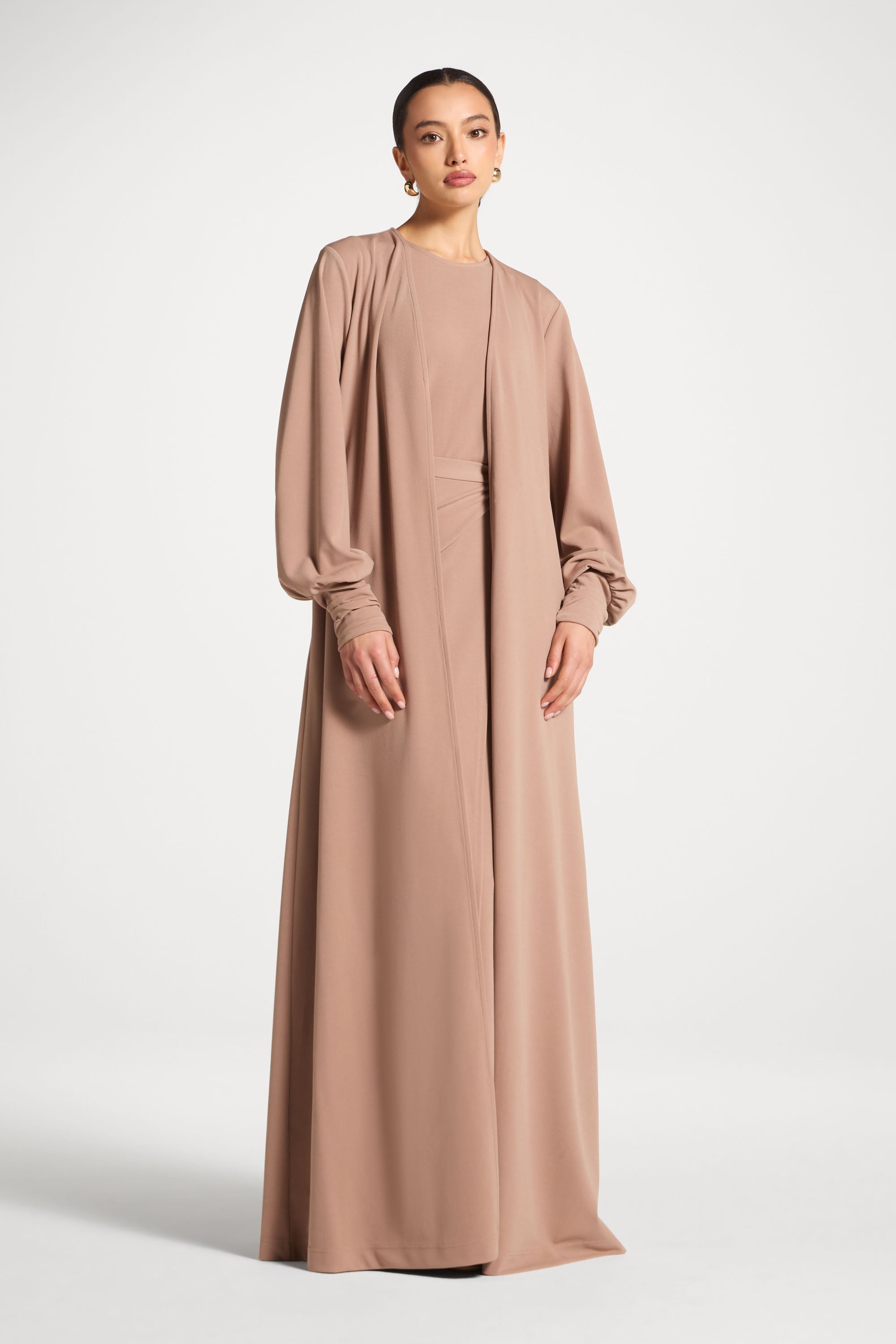 Signature Stretch 3 Piece Abaya & Dress Set - Desert Mauve Abayas Veiled 
