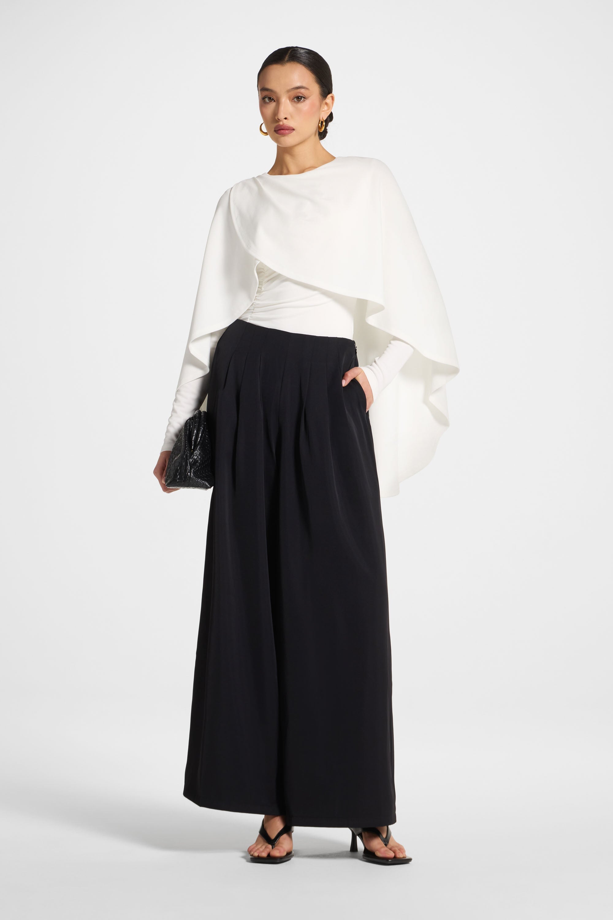 Signature Stretch Cape Bodysuit - White Abayas Veiled 