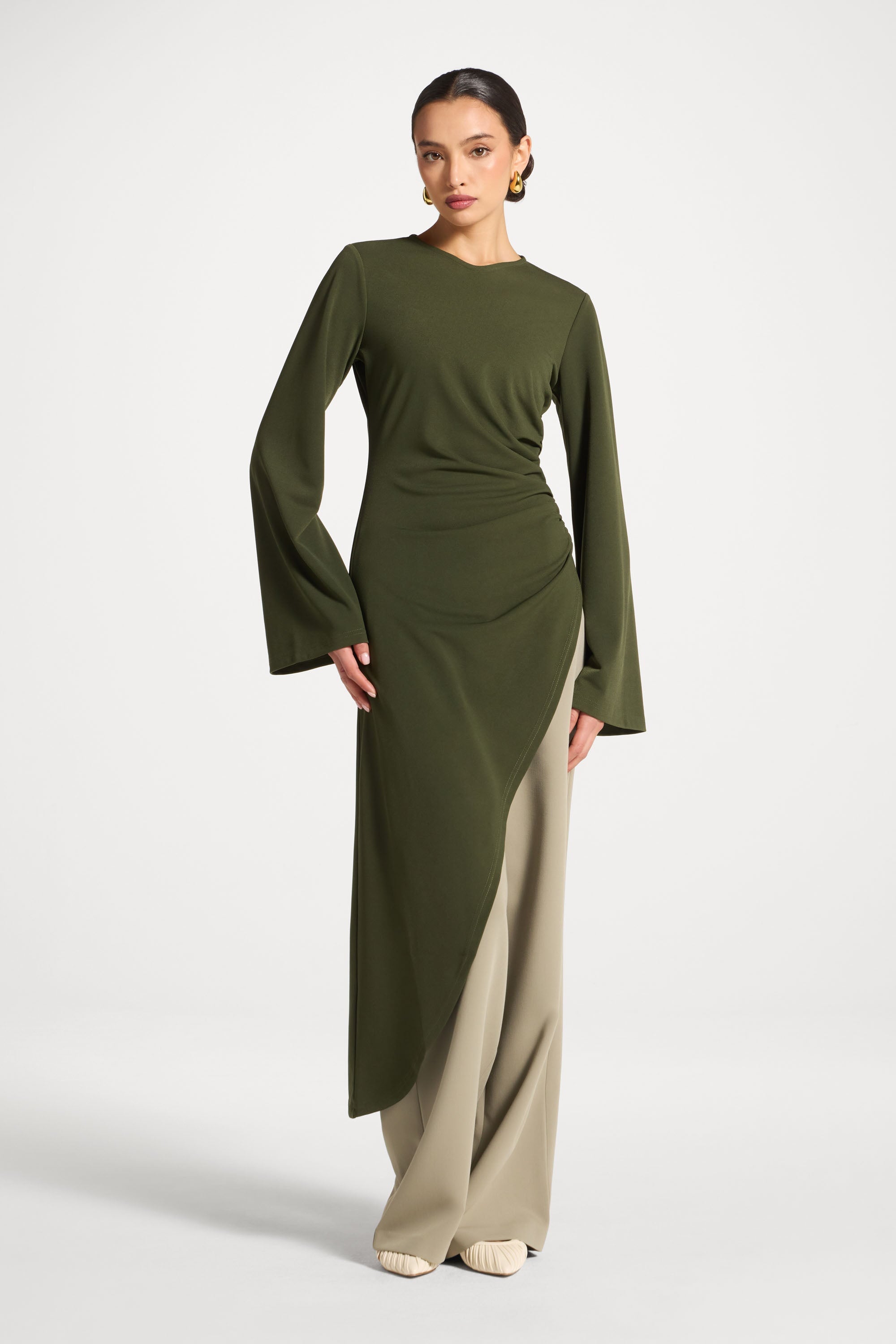 Signature Stretch Midi Tunic Top - Olive Abayas Veiled 