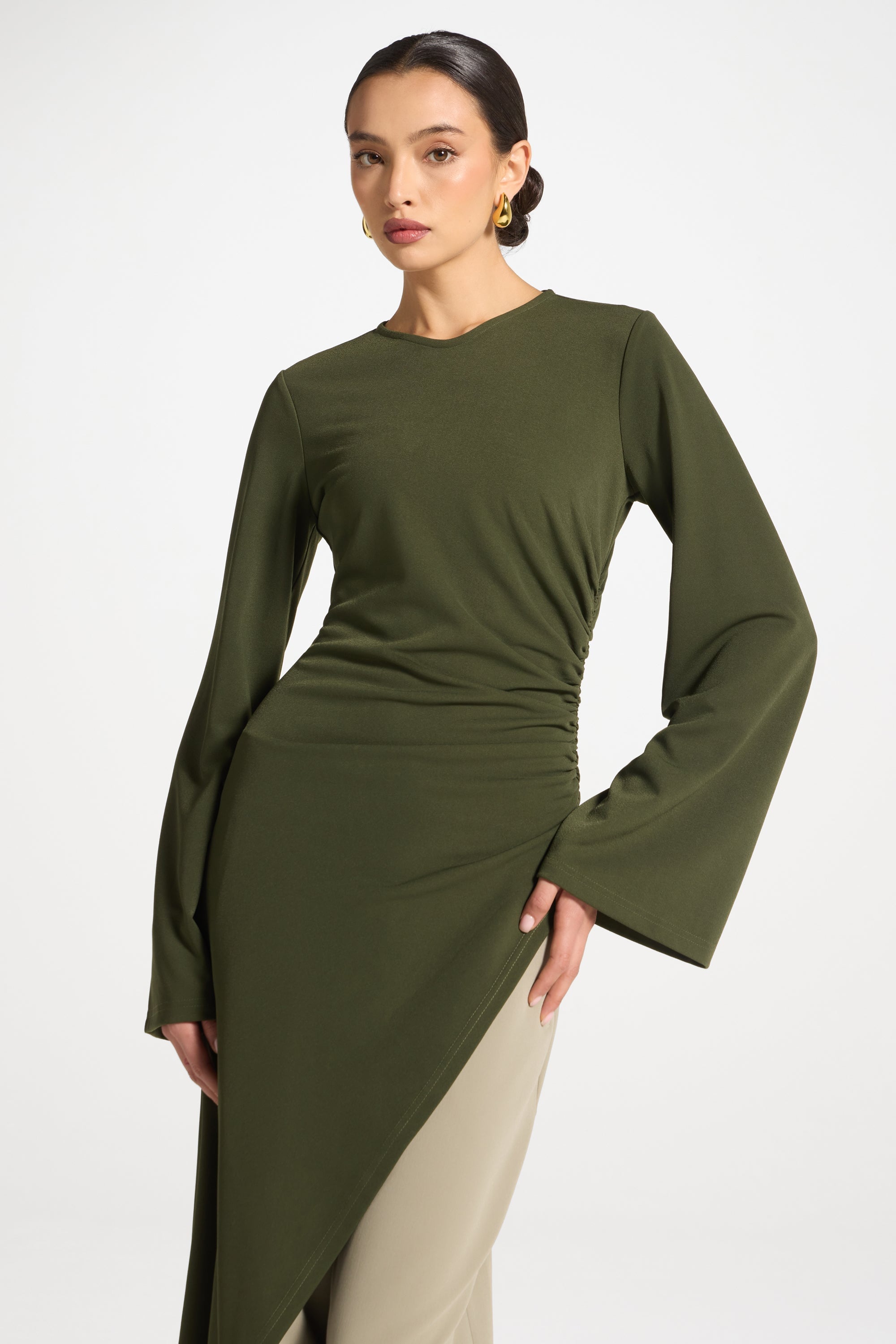 Signature Stretch Midi Tunic Top - Olive Abayas Veiled 
