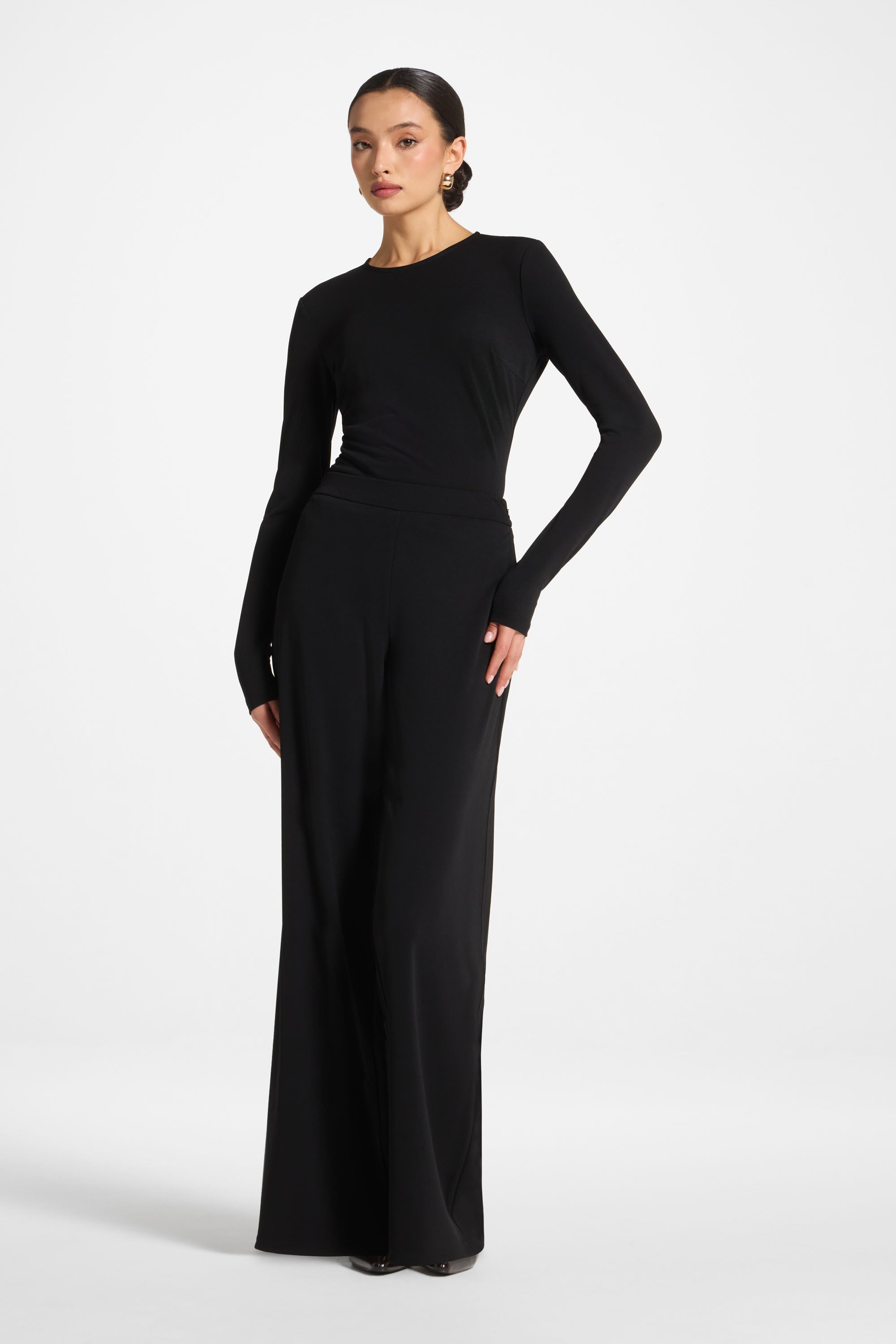 Signature Stretch Wide Leg Pants - Black