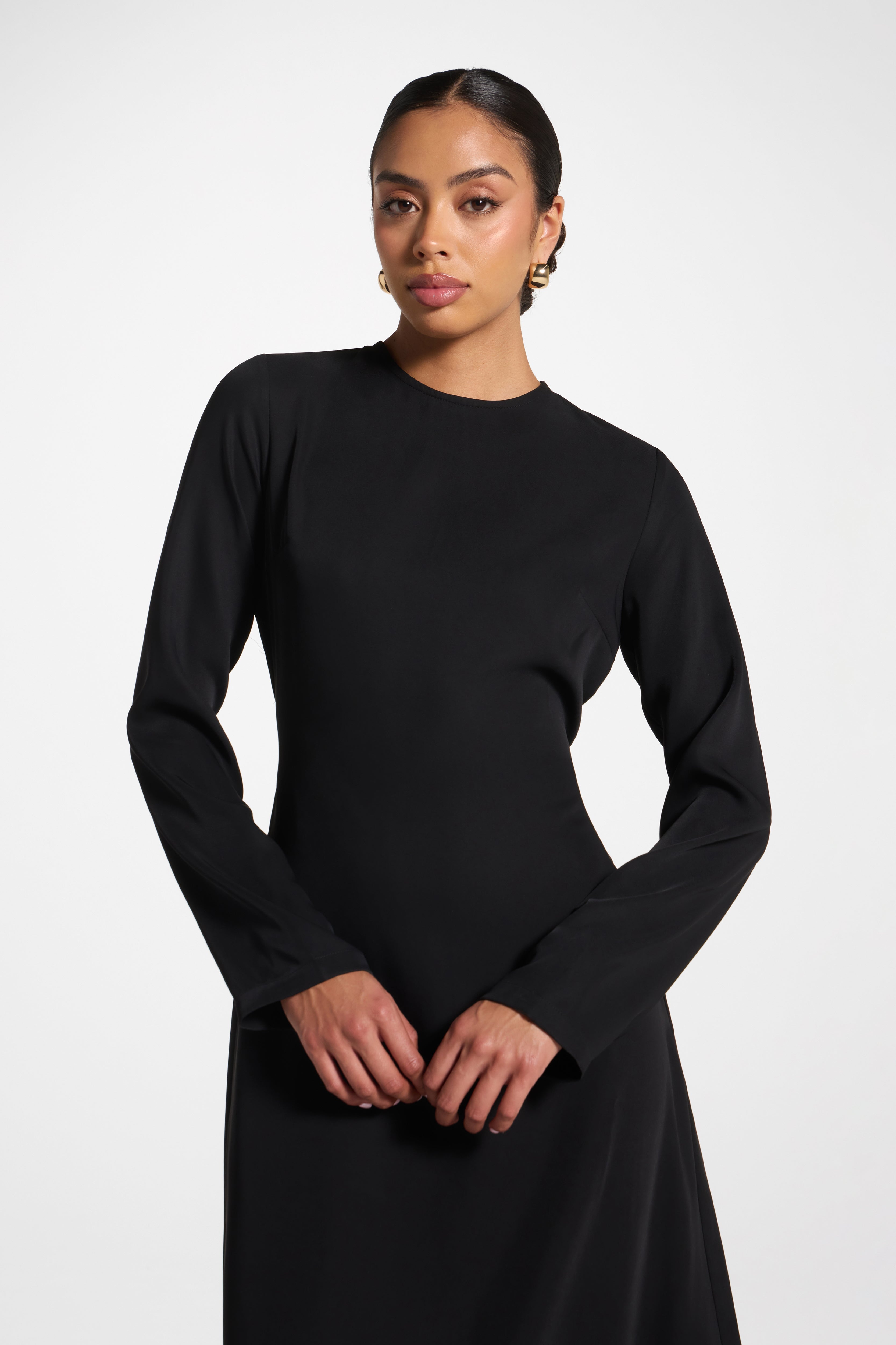 Signature Tie Back Maxi Dress - Black Abayas Veiled 
