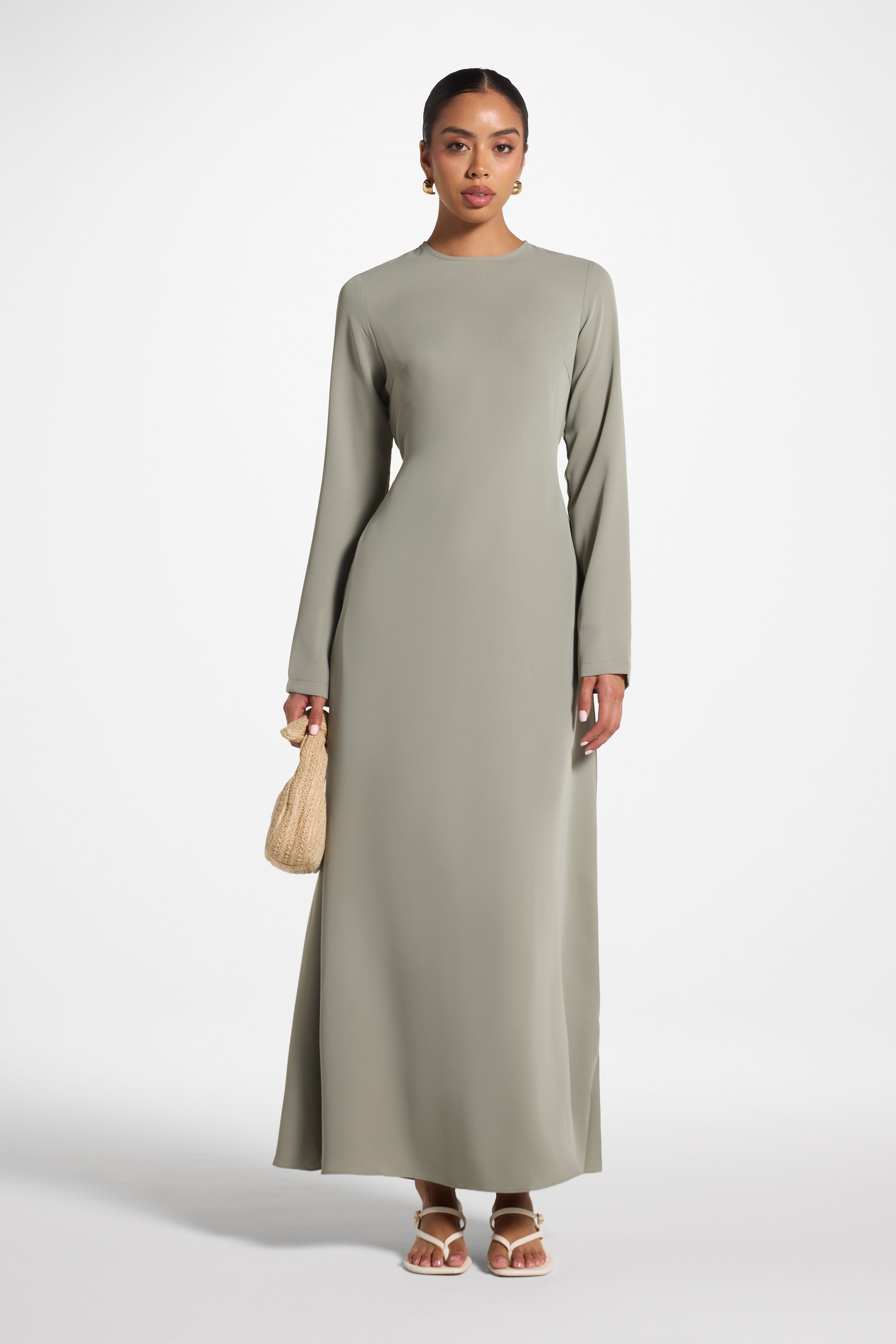 Signature Tie Back Maxi Dress - Dusty Olive Abayas Veiled 