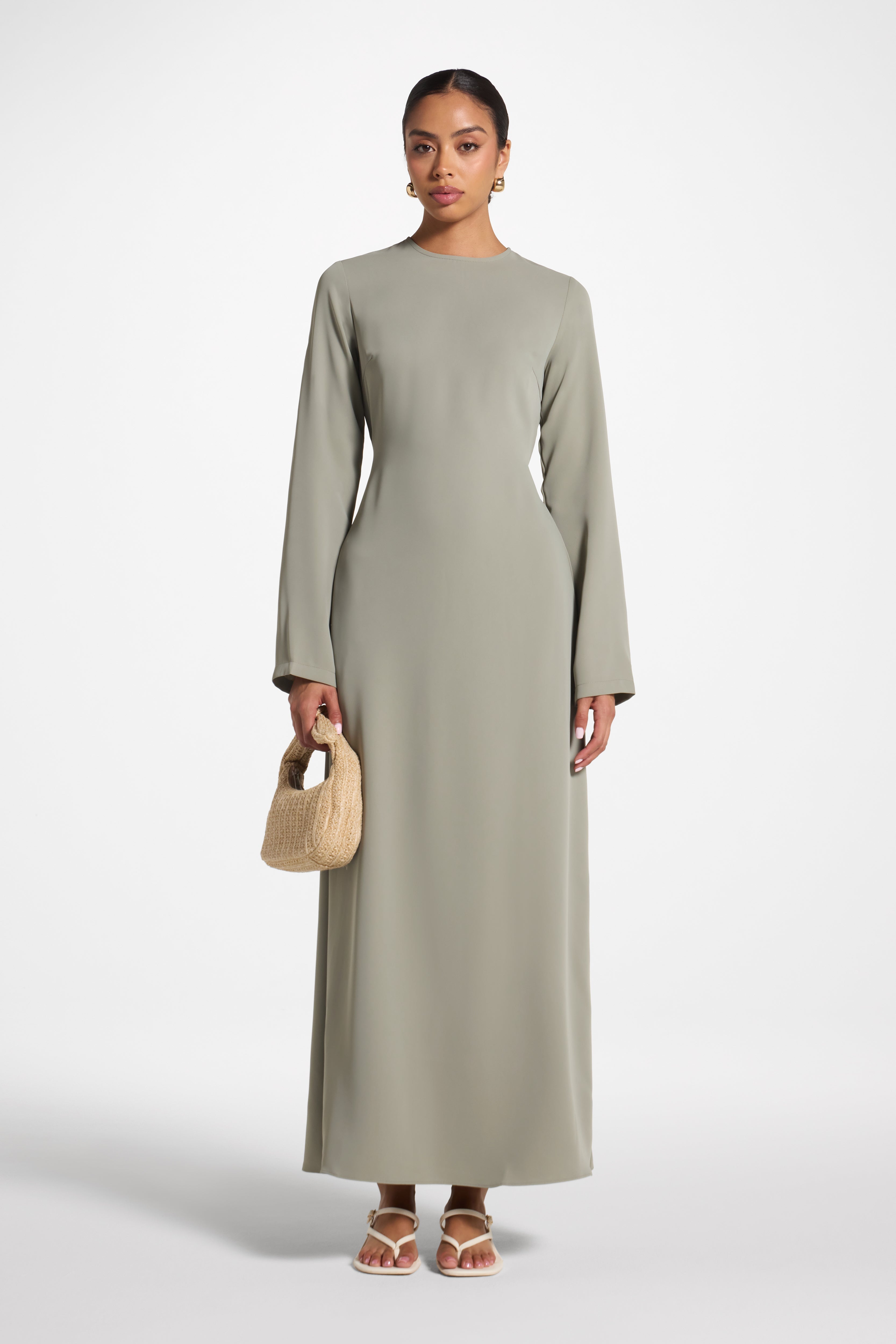 Signature Tie Back Maxi Dress - Dusty Olive Abayas Veiled 