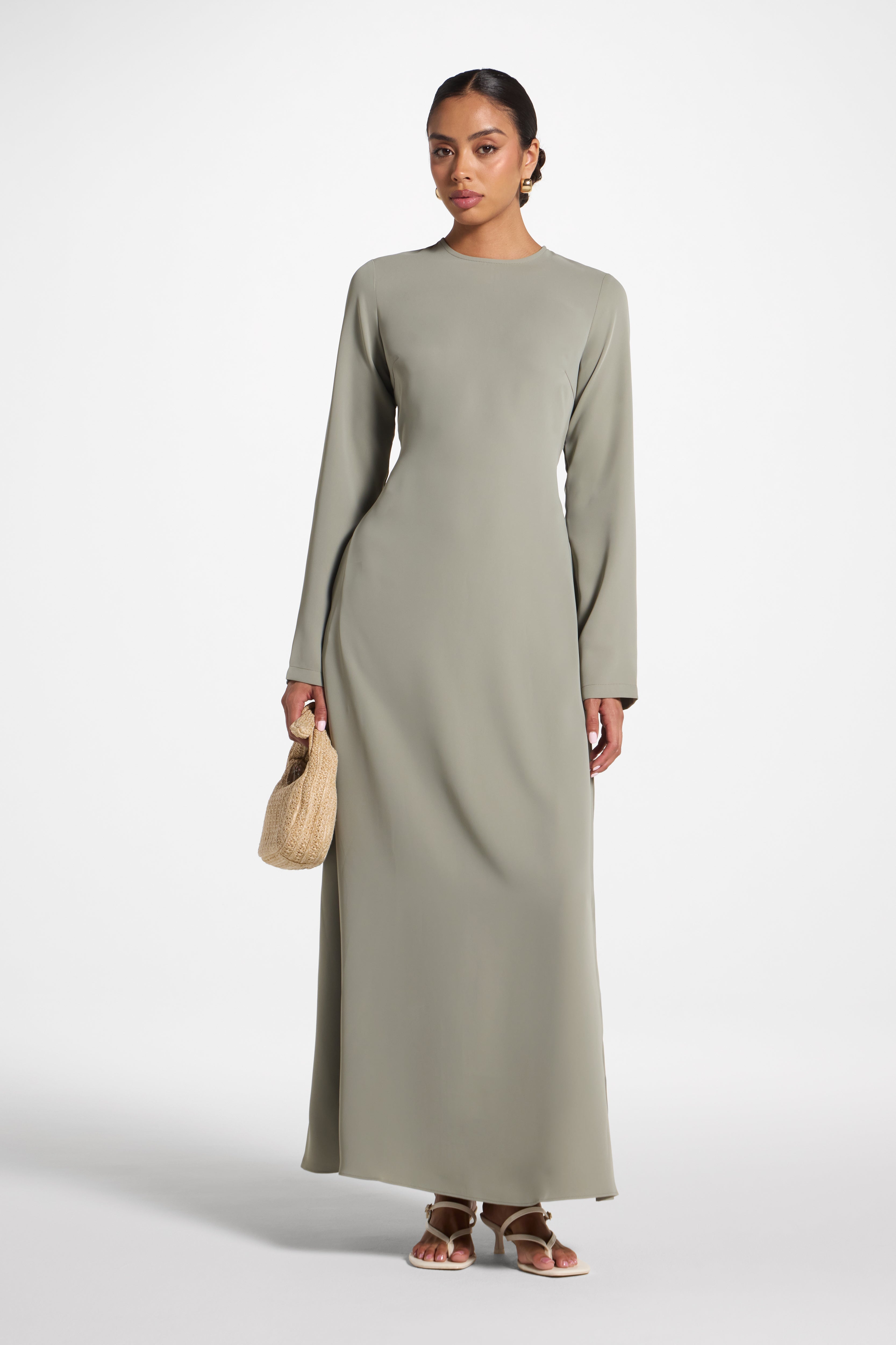Signature Tie Back Maxi Dress - Dusty Olive Abayas Veiled 