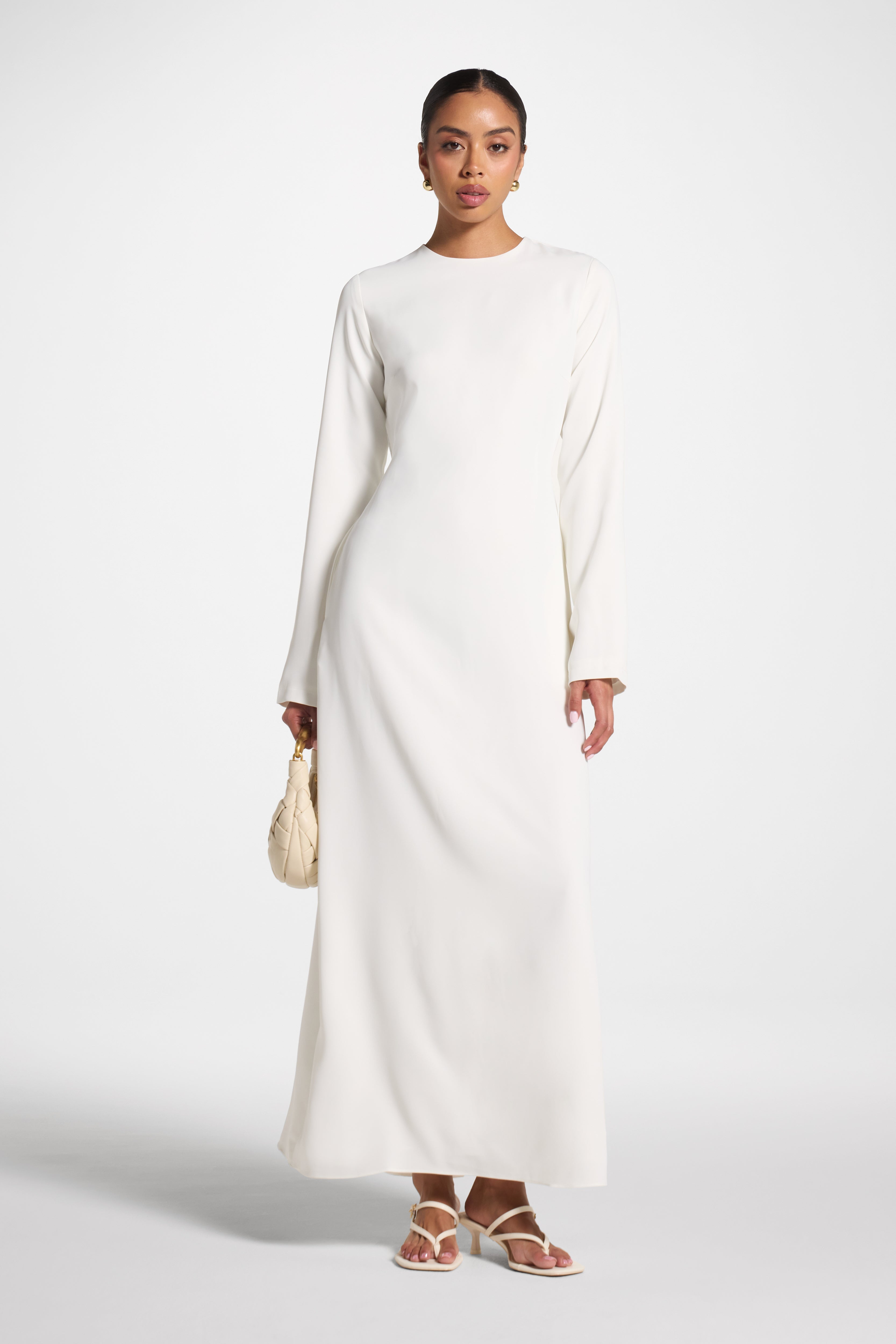 Signature Tie Back Maxi Dress - White Abayas Veiled 