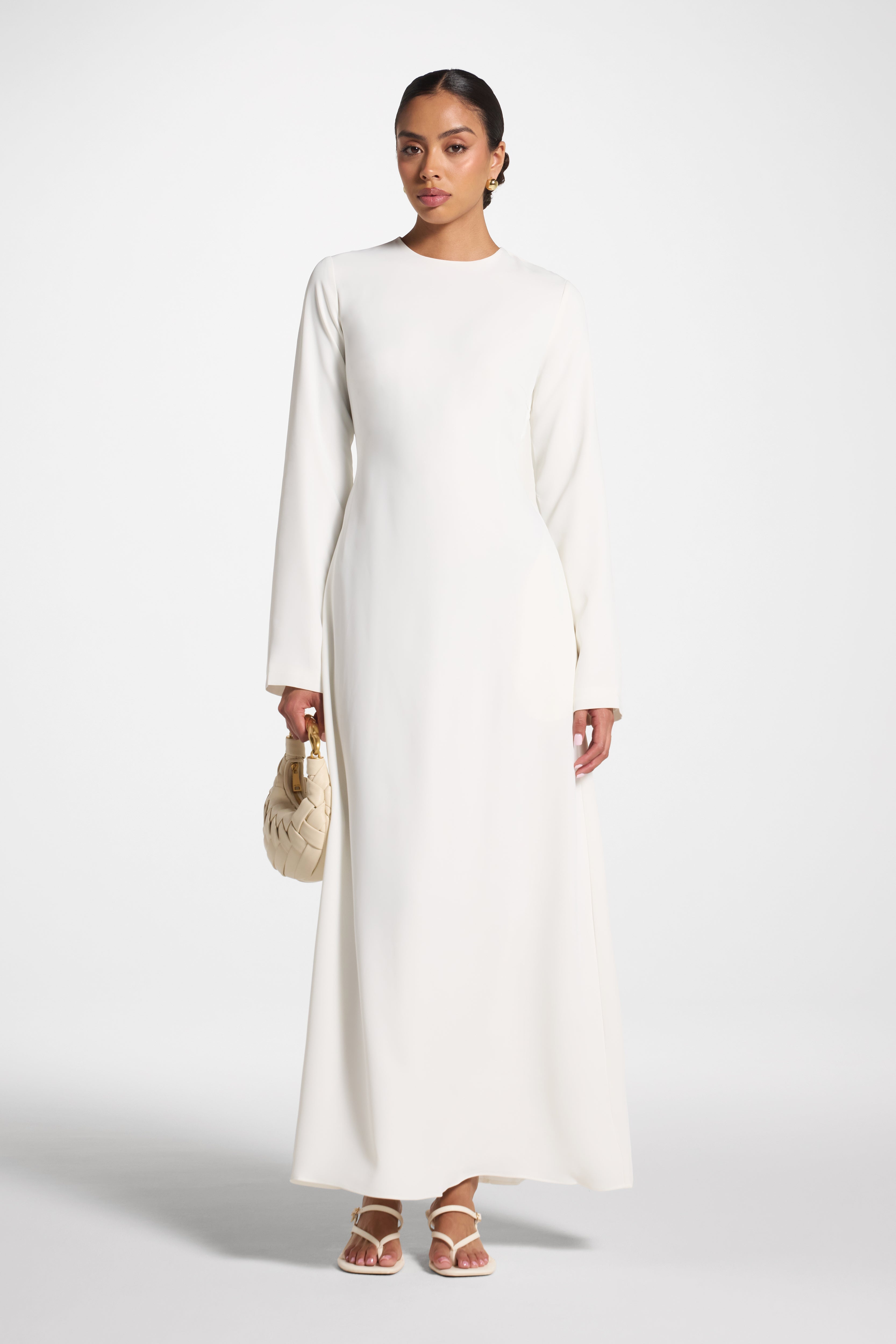 Signature Tie Back Maxi Dress - White Abayas Veiled 