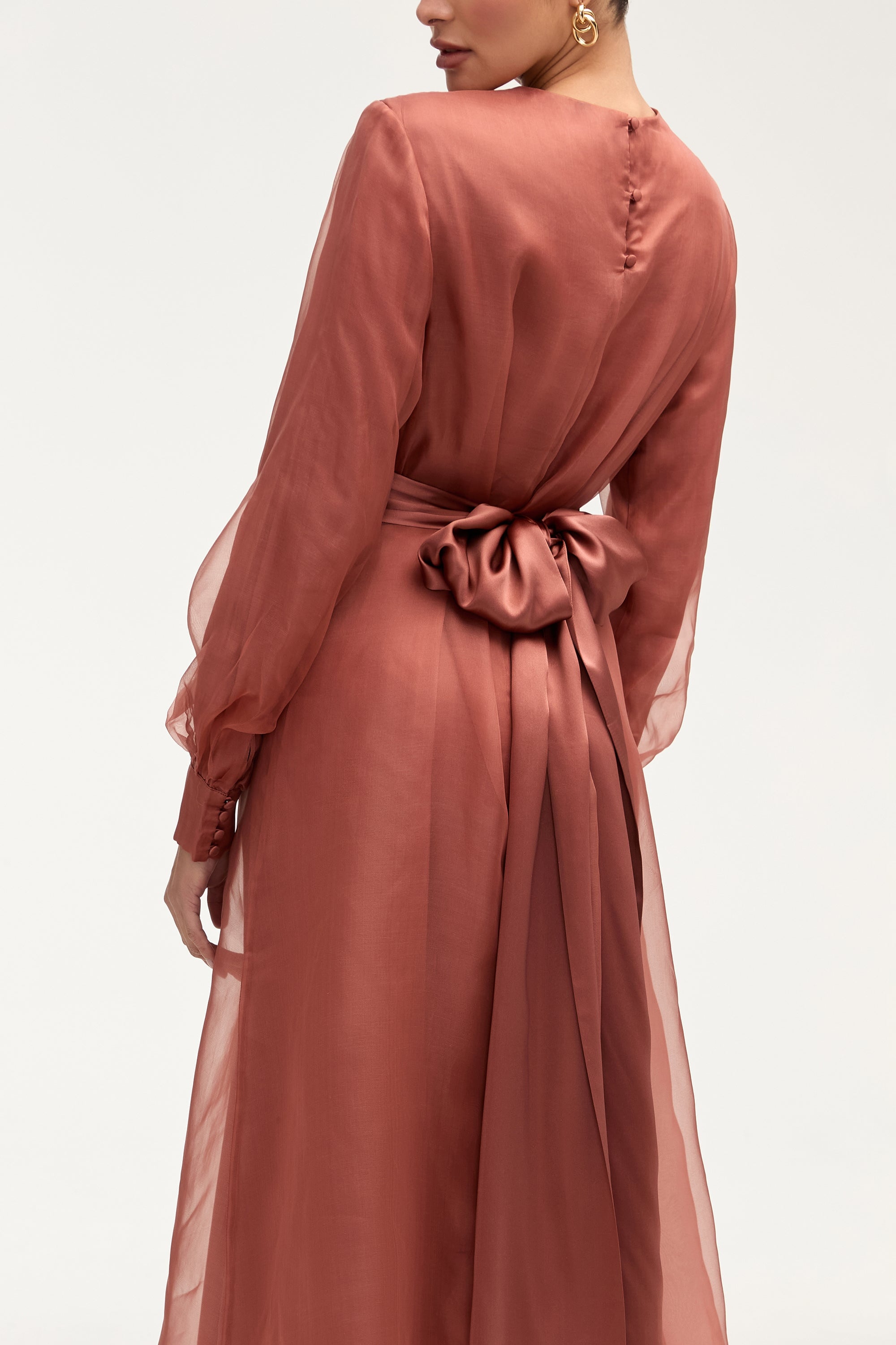 Silk Organza Ruffle Trim Maxi Dress - Cedar Wood Dresses Veiled 
