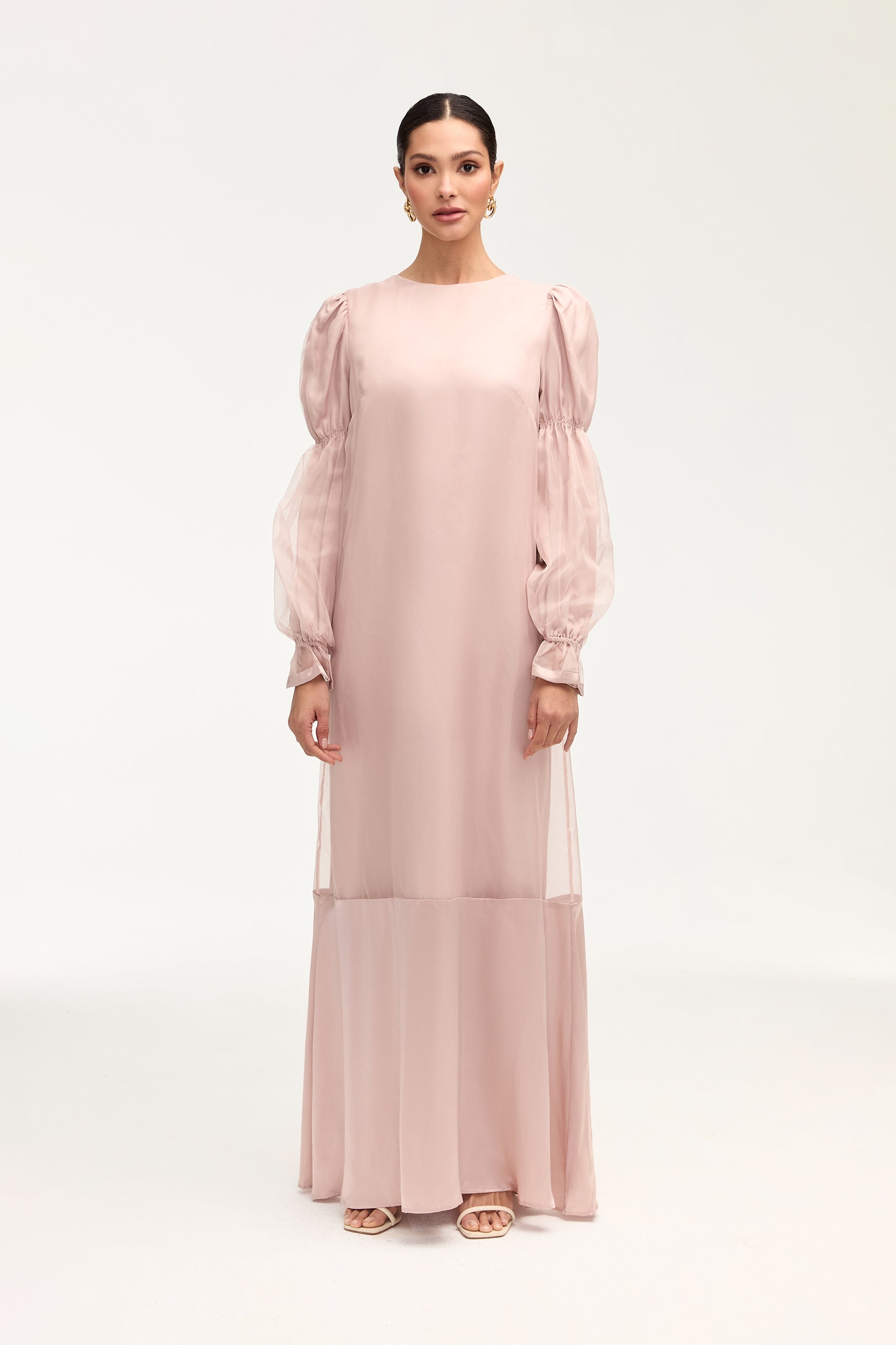 Silk Organza Satin Trim Maxi Dress - Sepia Rose Dresses Veiled 