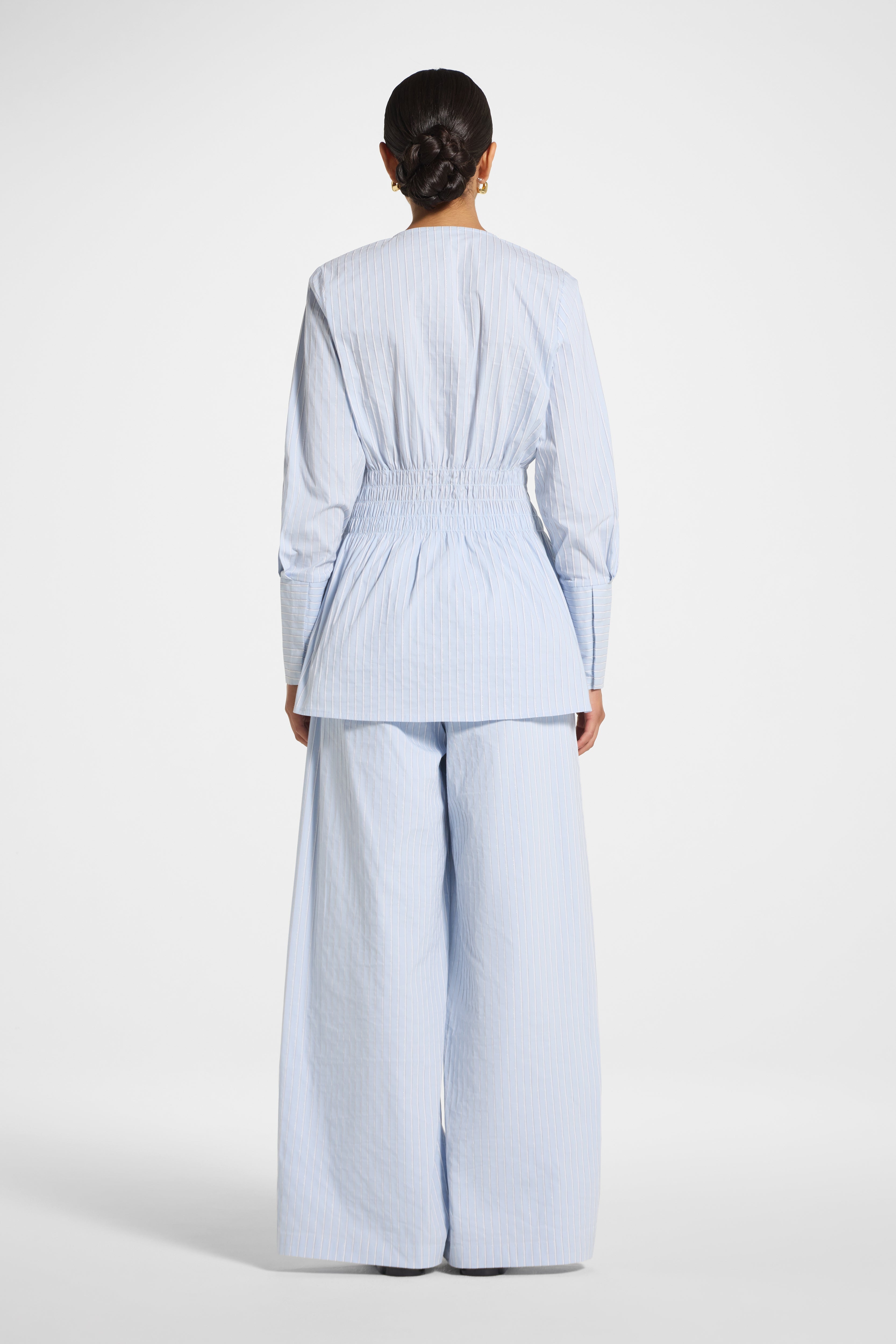 Smocked Cotton Button-Up Top - Blue Top Veiled 