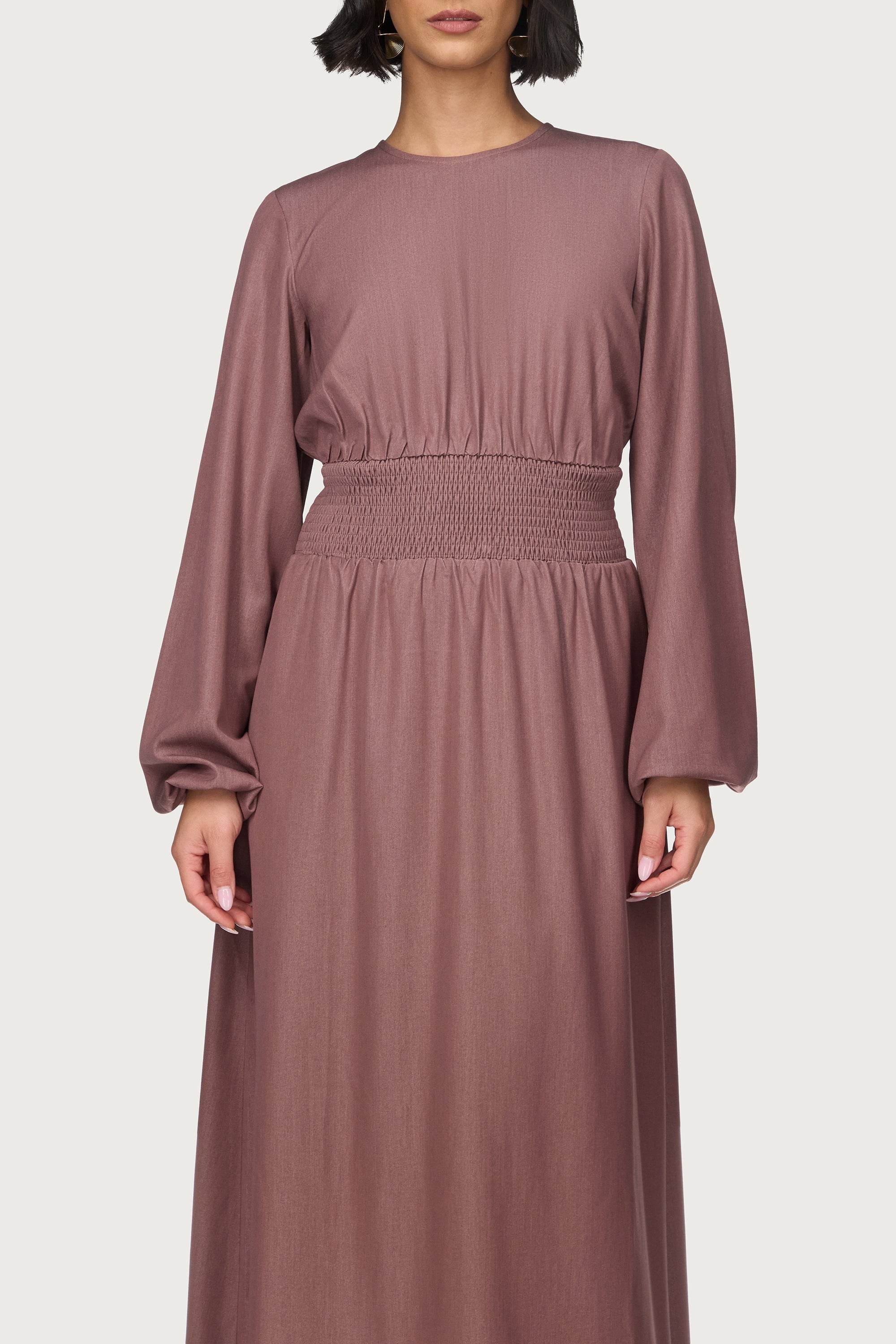 Smocked Waist Dress - Berry Abayas Veiled 