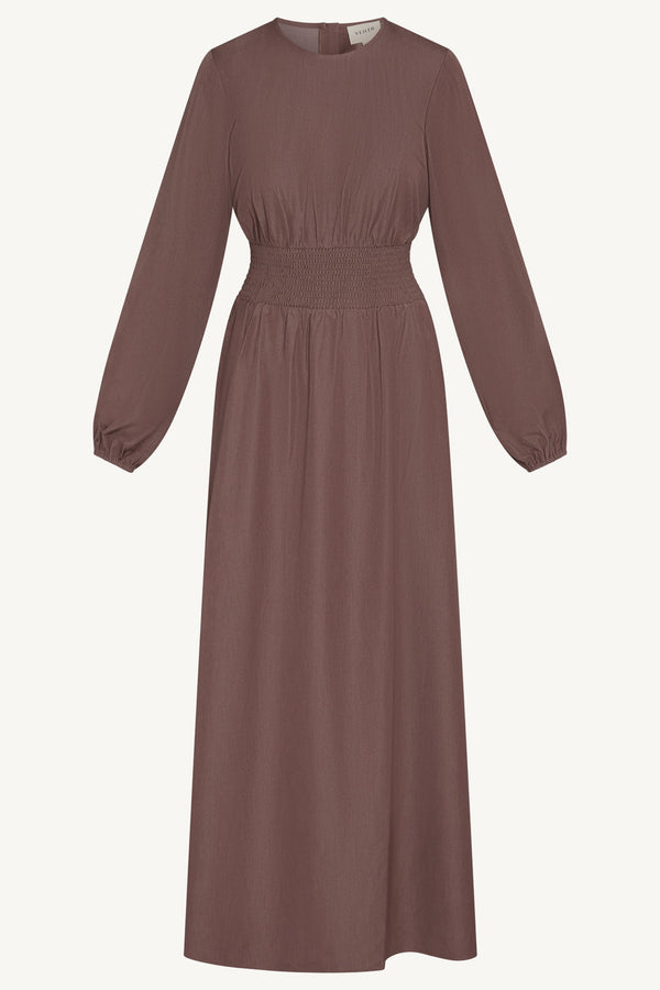 Smocked Waist Dress - Berry Abayas Veiled 