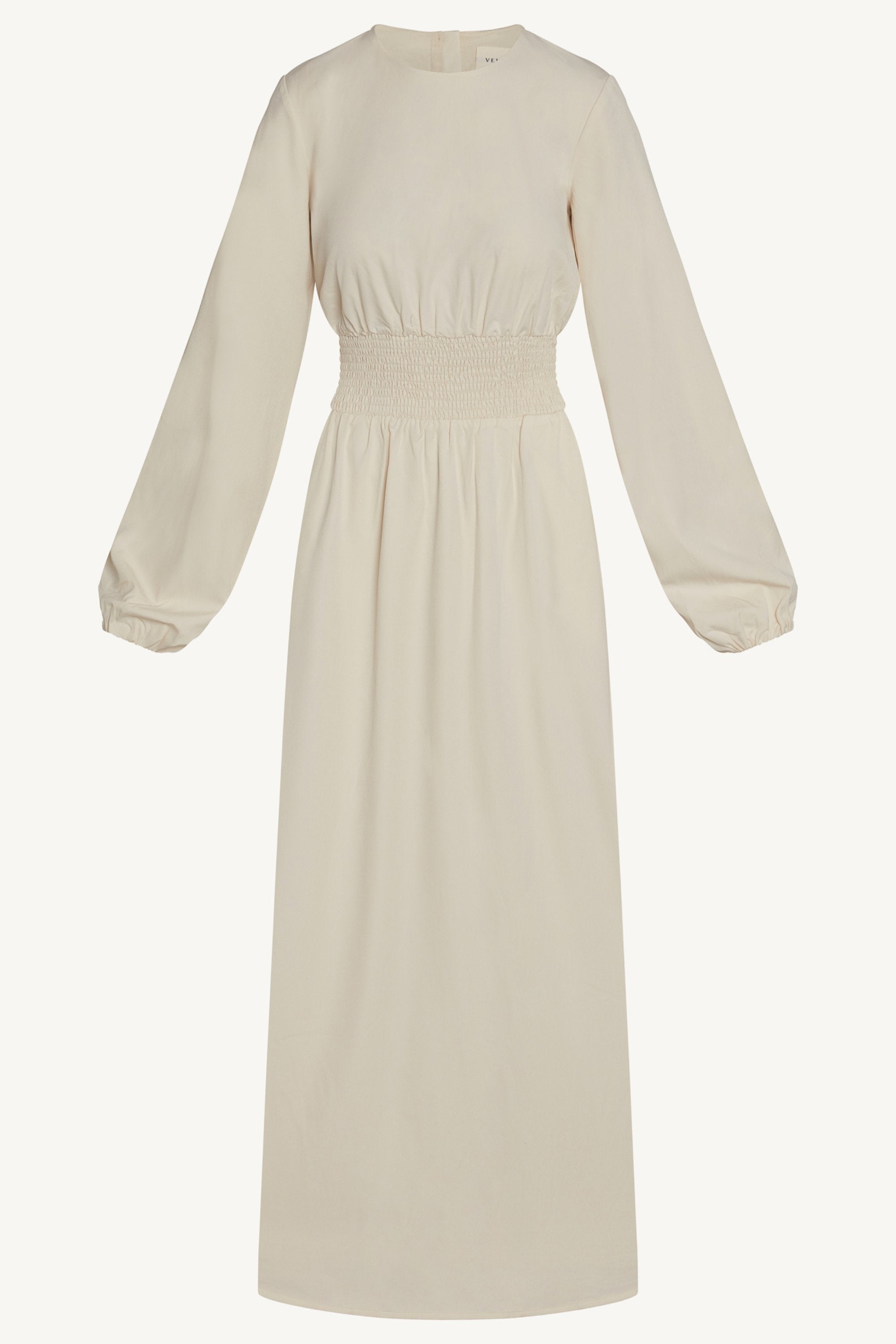 Smocked Waist Dress - Bone Abayas Veiled 